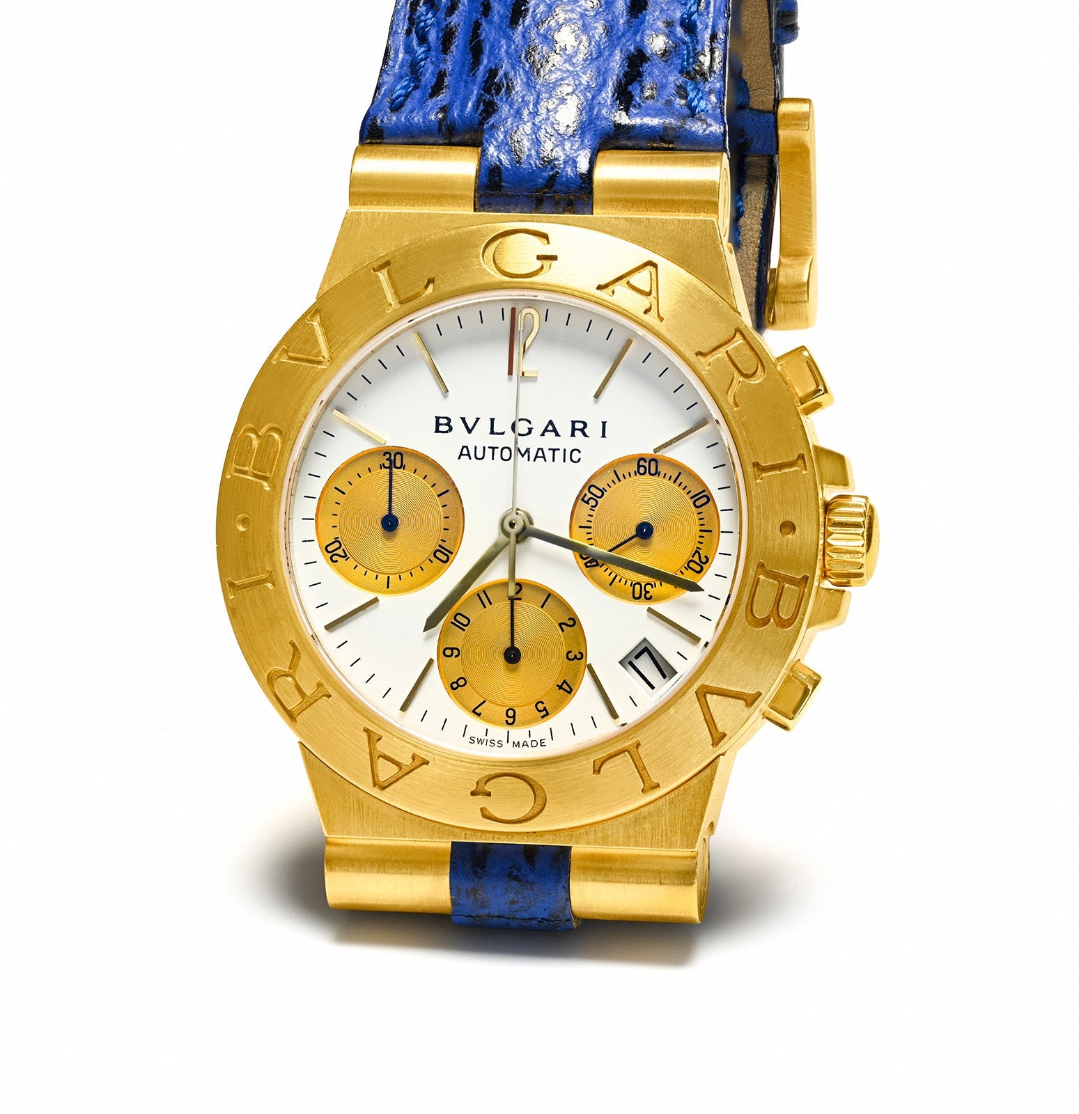 bulgari gold watch blue strap