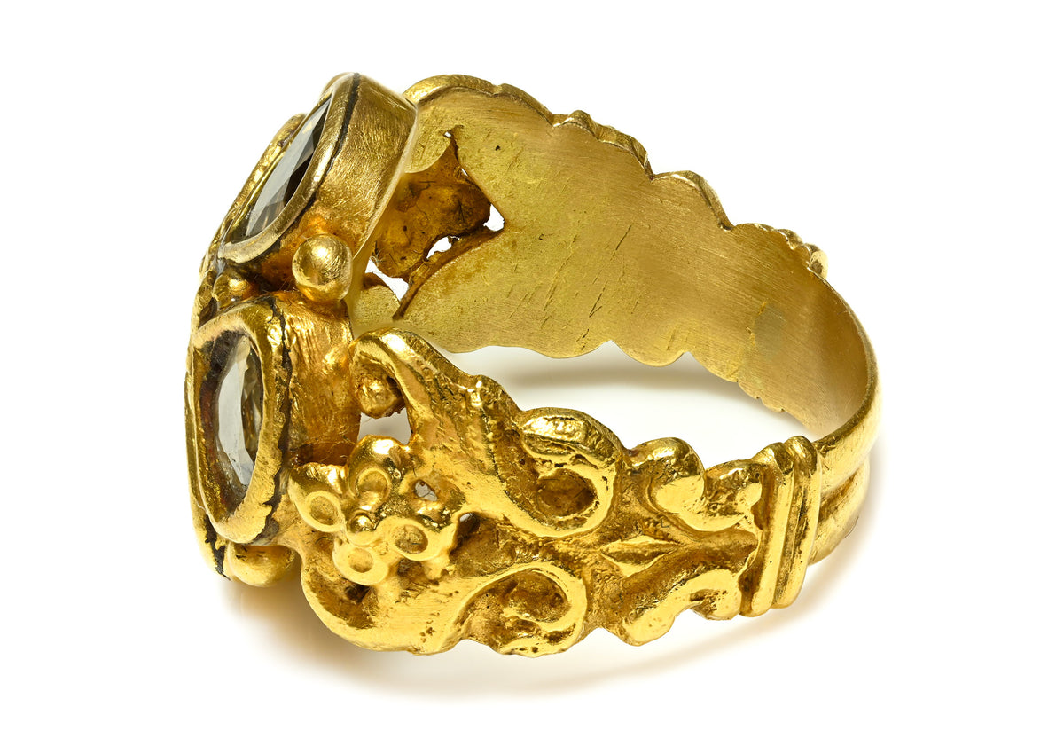 16th Century Renaissance Ring 24k Gold Diamond and Ruby Ring