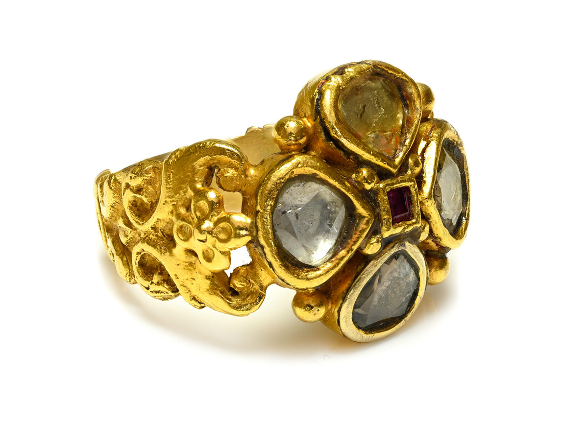 Rare 16th Century Renaissance Table-Cut Diamond and Ruby Ring