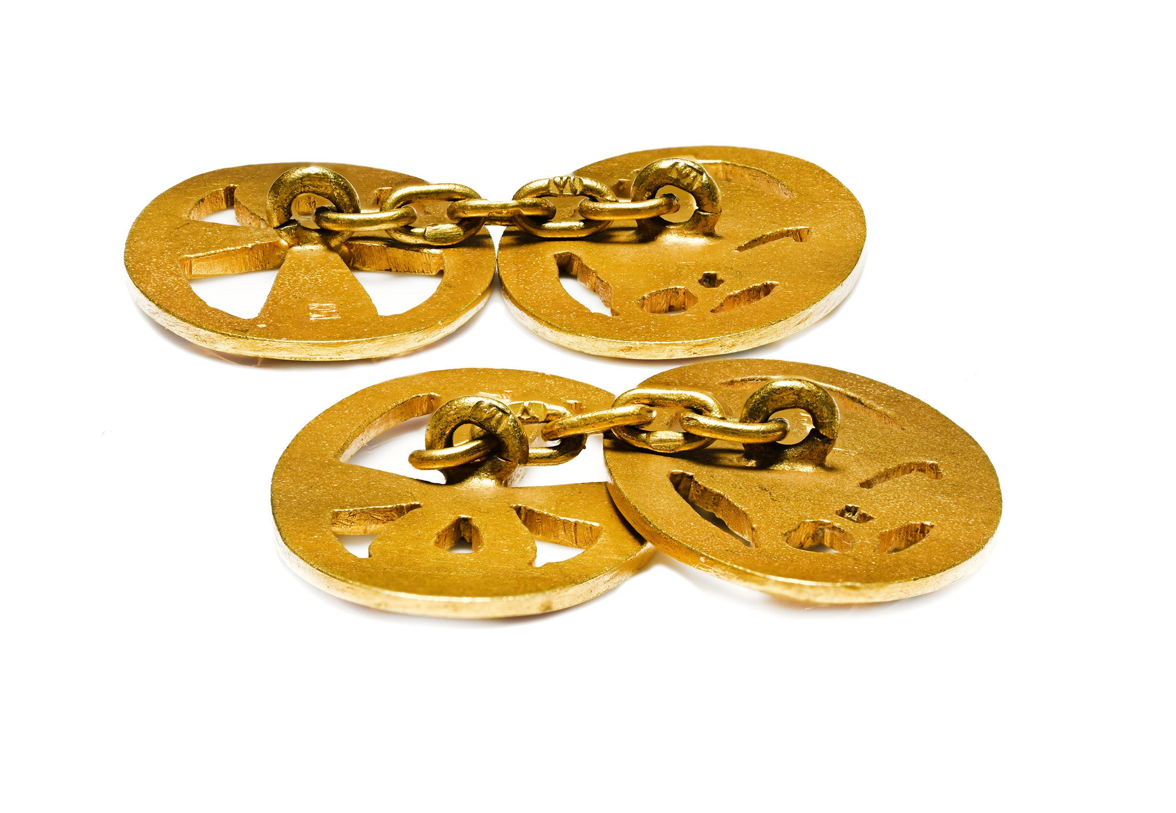 18K Yellow Gold Victorian Egyptian Revival Hallmarks Ankh Papyrus Cufflinks