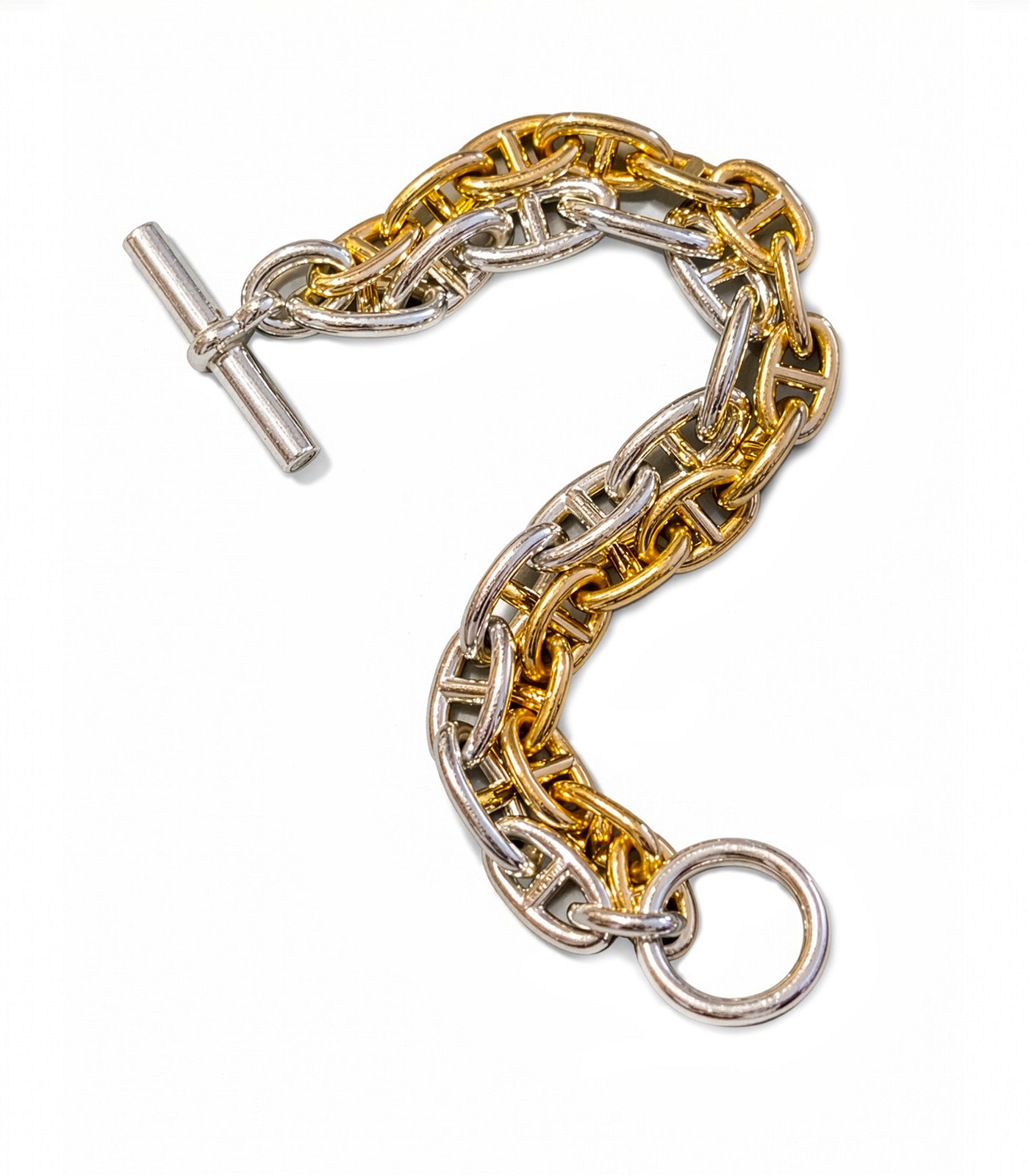 Hermès Chaine d’Ancre GM Bracelet 18K Gold and Silver Link Chain