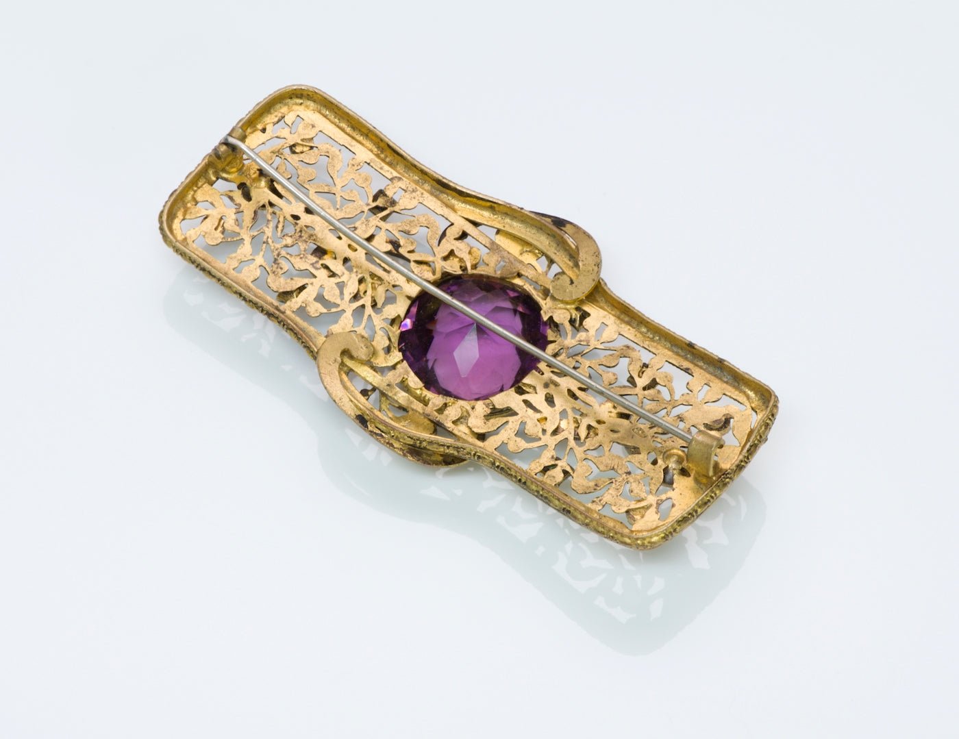 1940's Filigree Purple Crystal Brooch