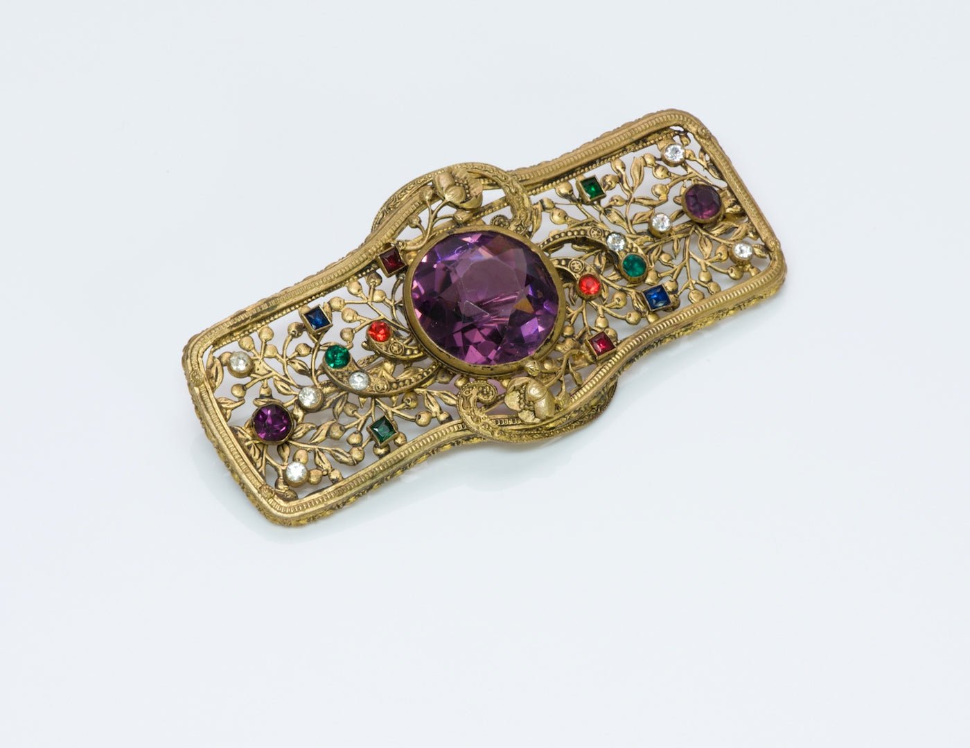1940's Filigree Purple Crystal Brooch