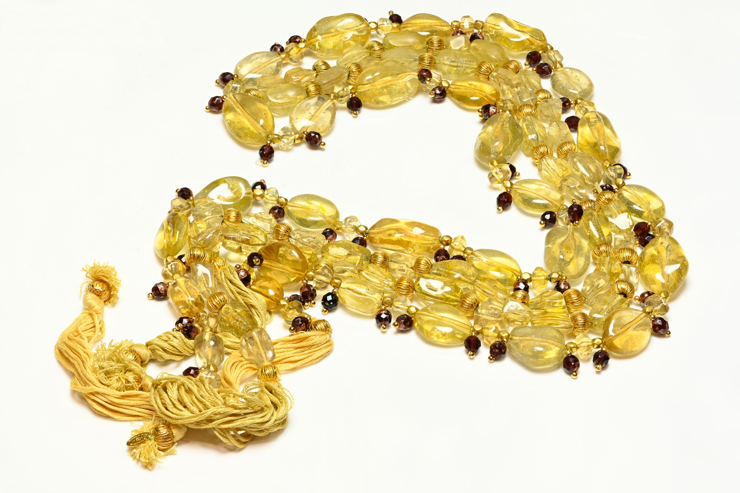 Vintage Spring 1999 Chanel Paris Yellow Resin Beads Lariat Necklaces