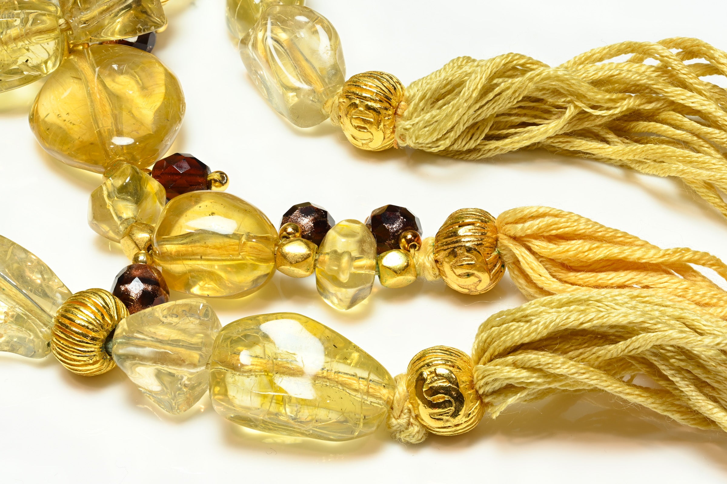 Vintage Spring 1999 Chanel Paris Yellow Resin Beads Lariat Necklaces 3