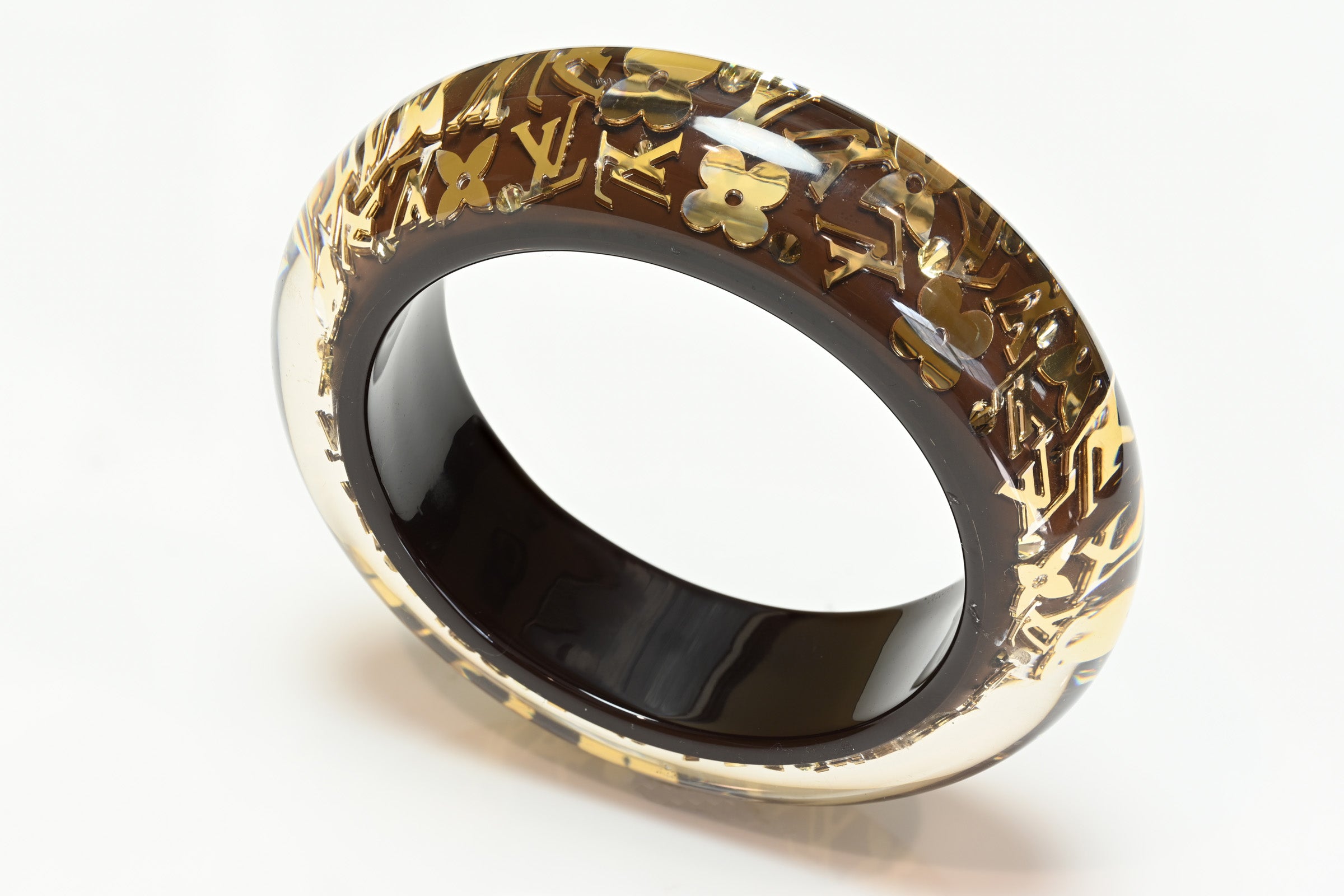 Vintage Louis Vuitton Paris Brown Monogram Lucite Bangle Bracelet 2