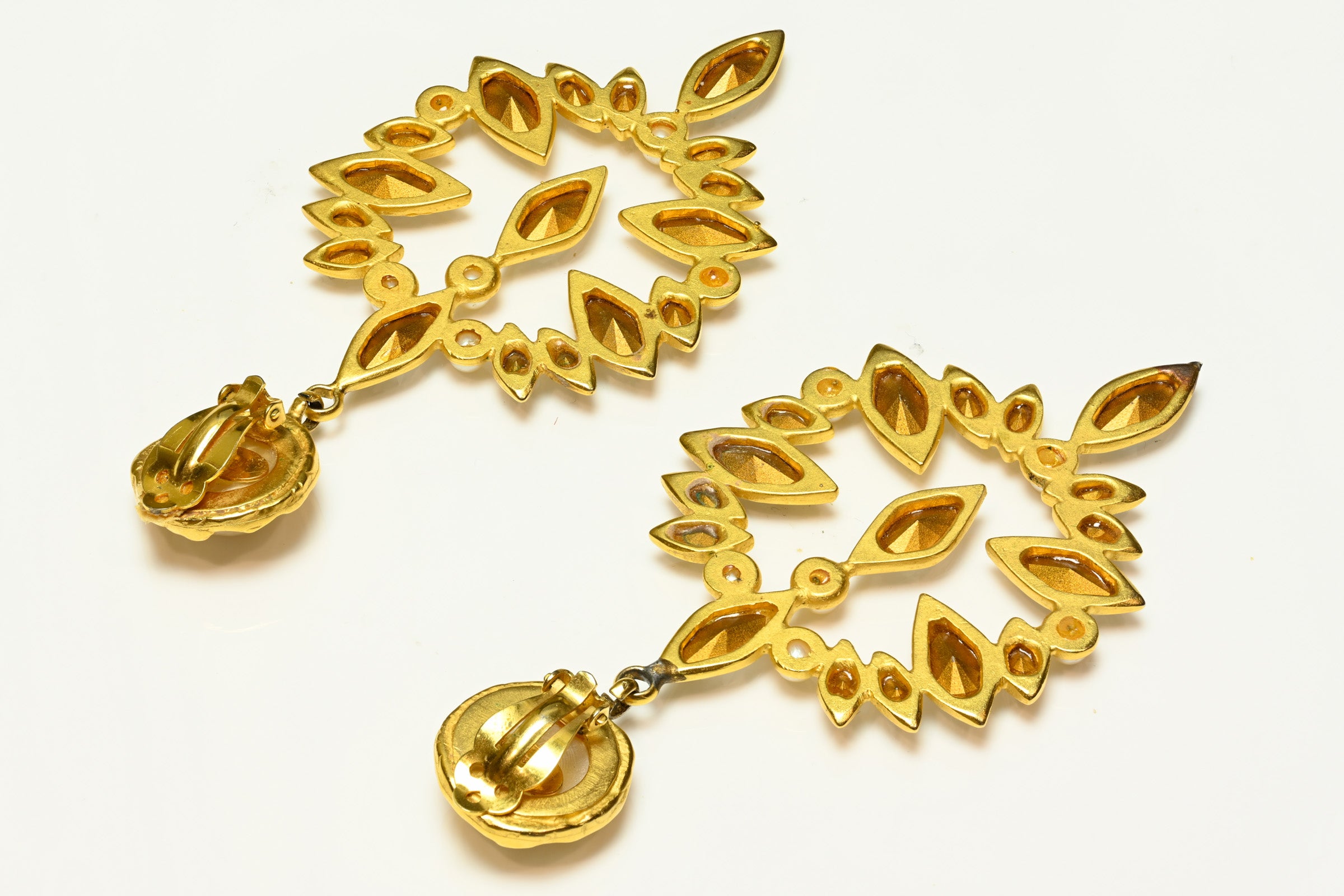 Vintage Deanna Hamro Gold Plated Pearl Drop Earrings 2