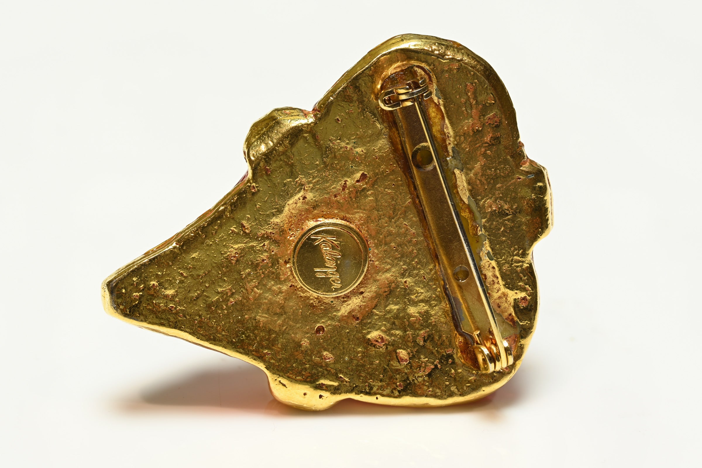 Vintage 1980's Kalinger Paris Red Orange Resin Heart Star Brooch