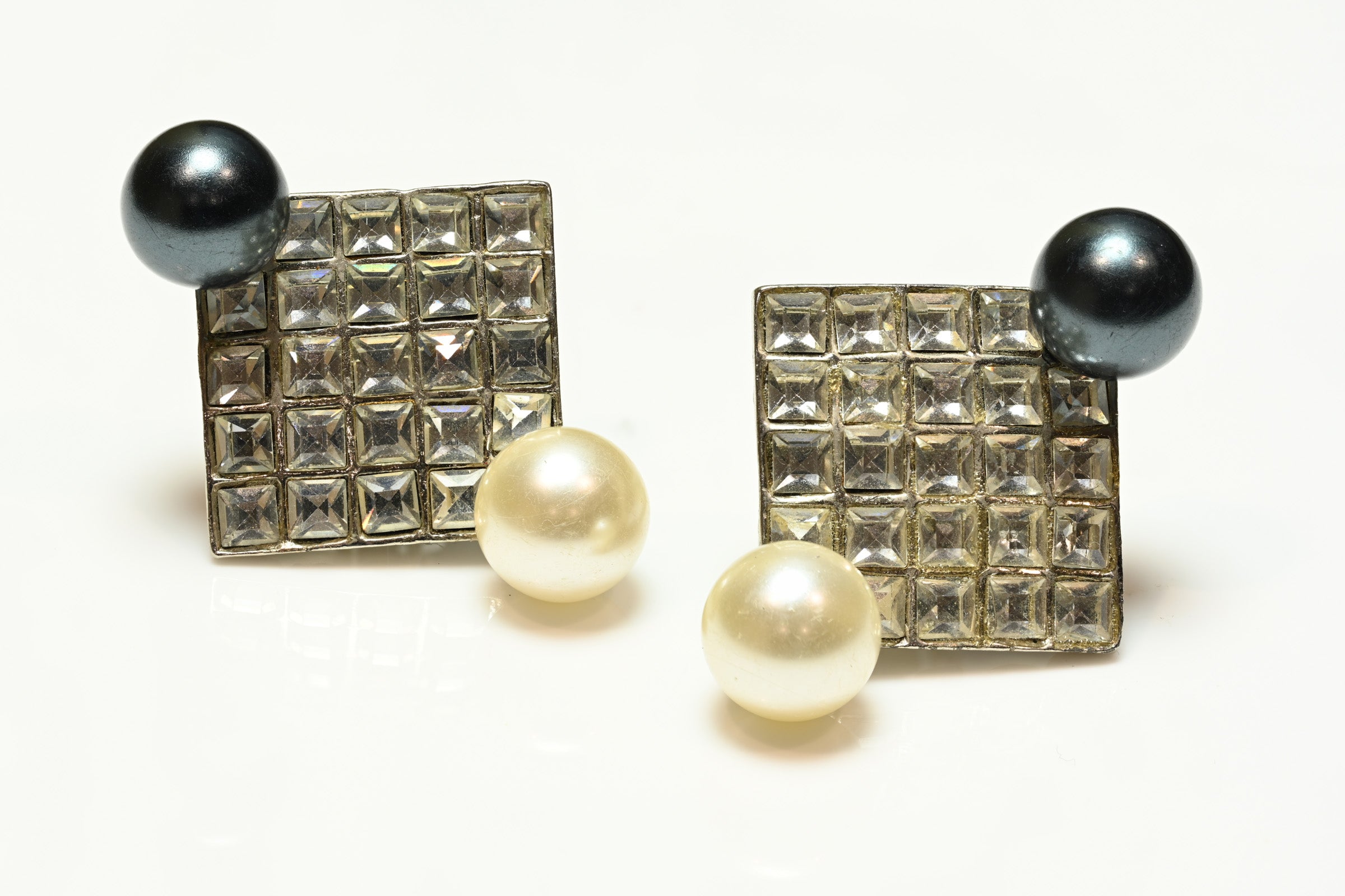 Vintage Yves Saint Laurent YSL Yin and Yang Pearl Crystal Earrings
