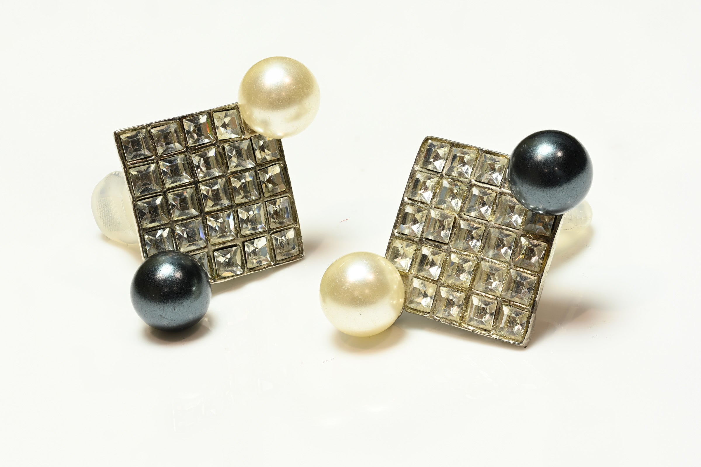 Vintage Yves Saint Laurent YSL Yin and Yang Pearl Crystal Earrings 3