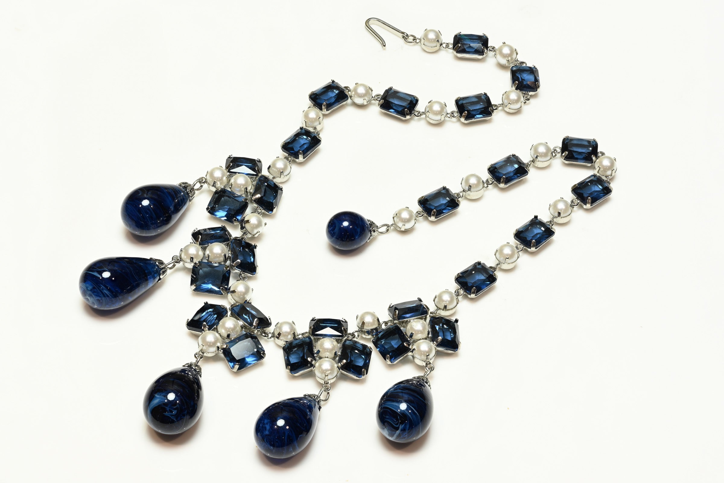 Vintage 1963 Henkel & Grosse Germany Blue Glass Crystal Pearl Necklace