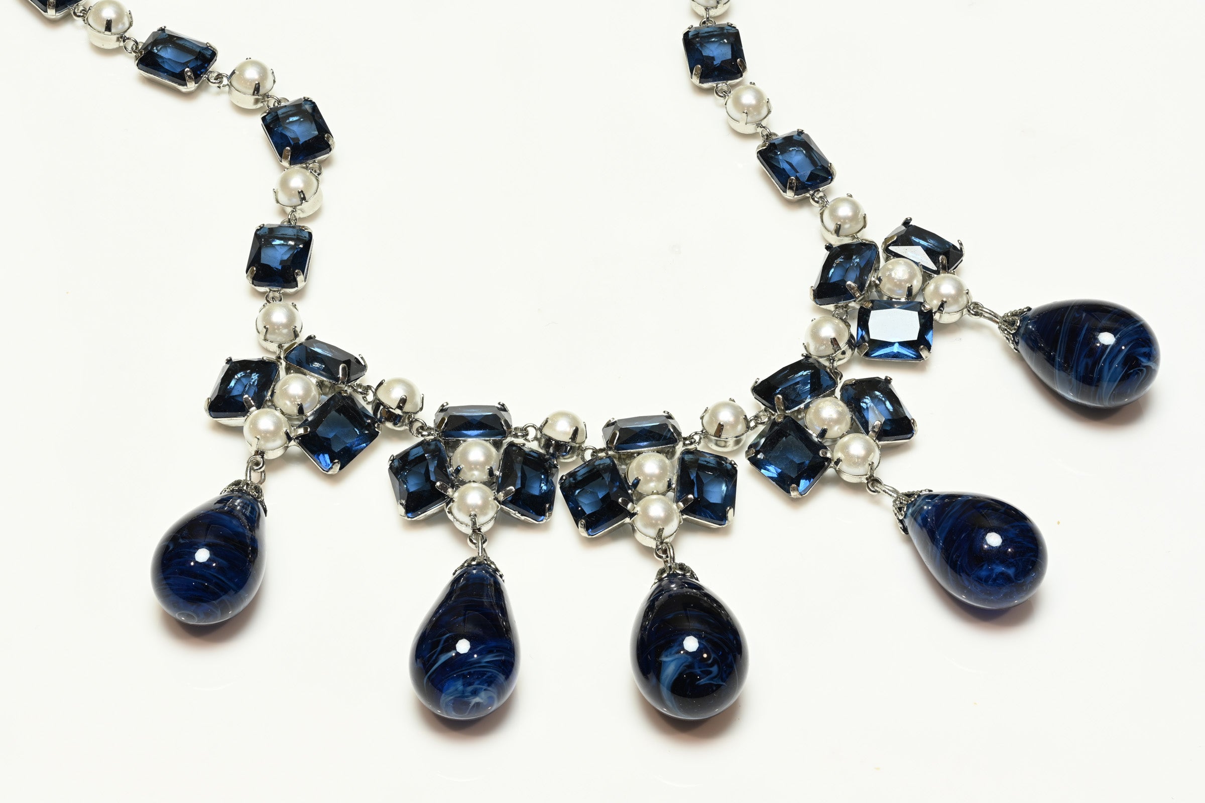 Vintage 1963 Henkel & Grosse Germany Blue Glass Crystal Pearl Necklace 2
