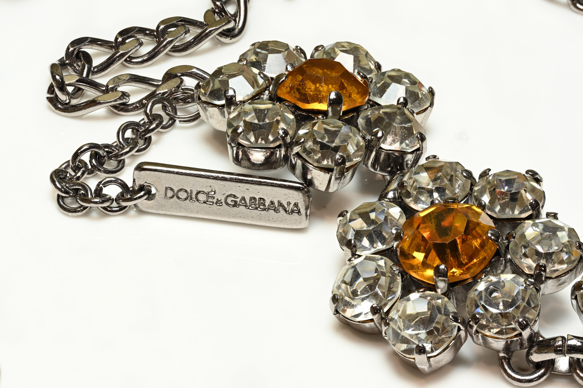 Vintage Dolce & Gabbana Yellow Crystal Flower Chain Belt 3