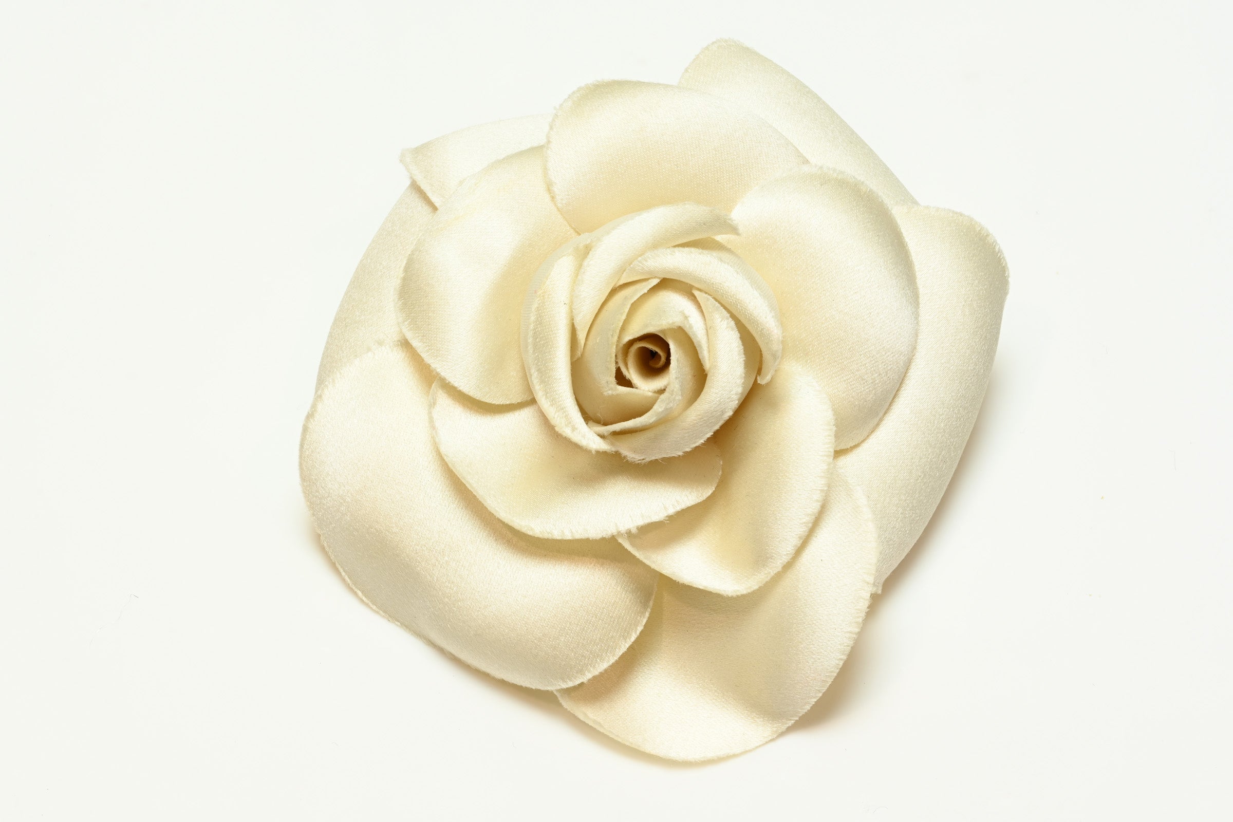 Vintage Chanel Paris White Satin Camellia Flower Brooch