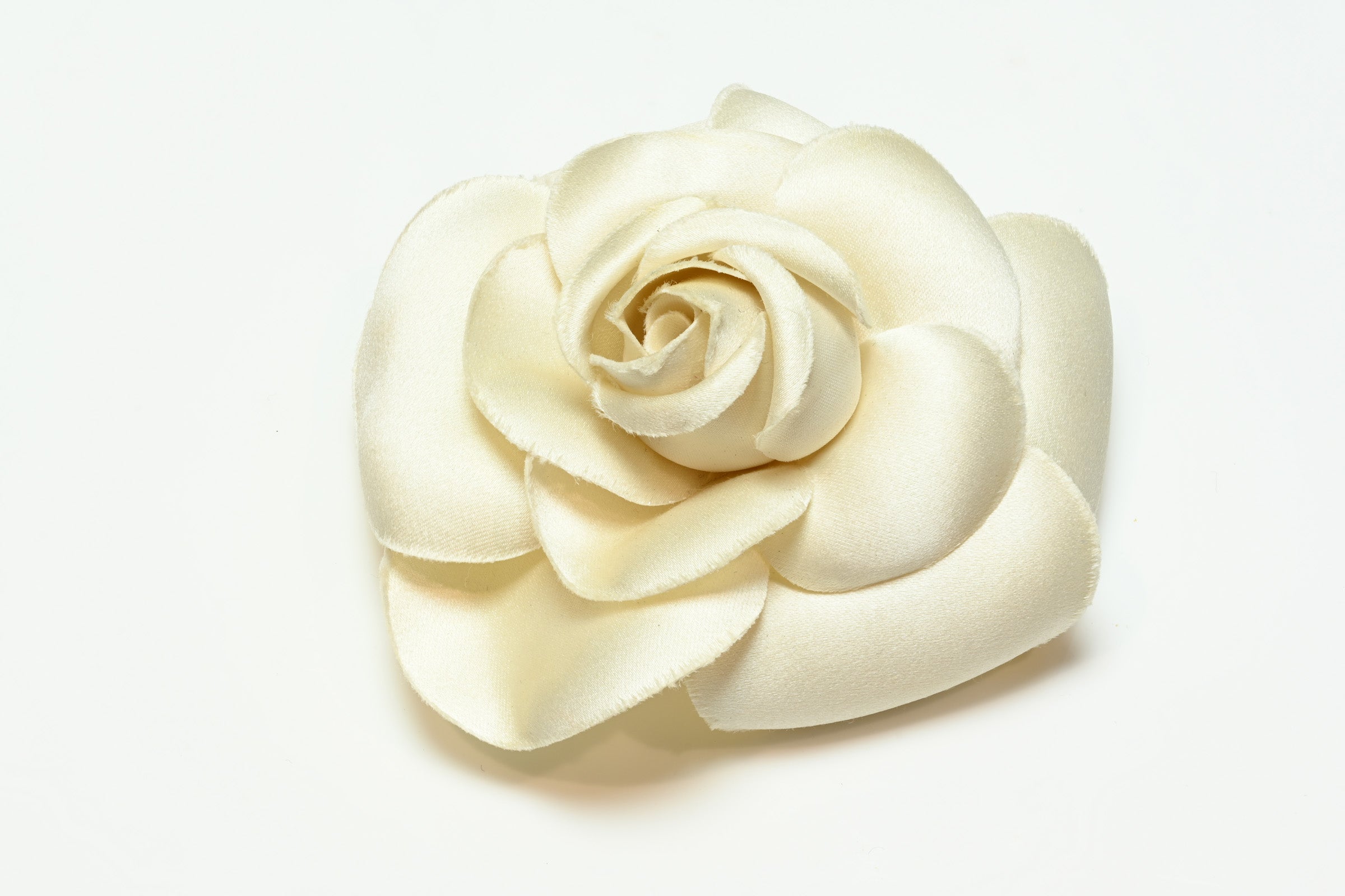 Vintage Chanel Paris White Satin Camellia Flower Brooch 1