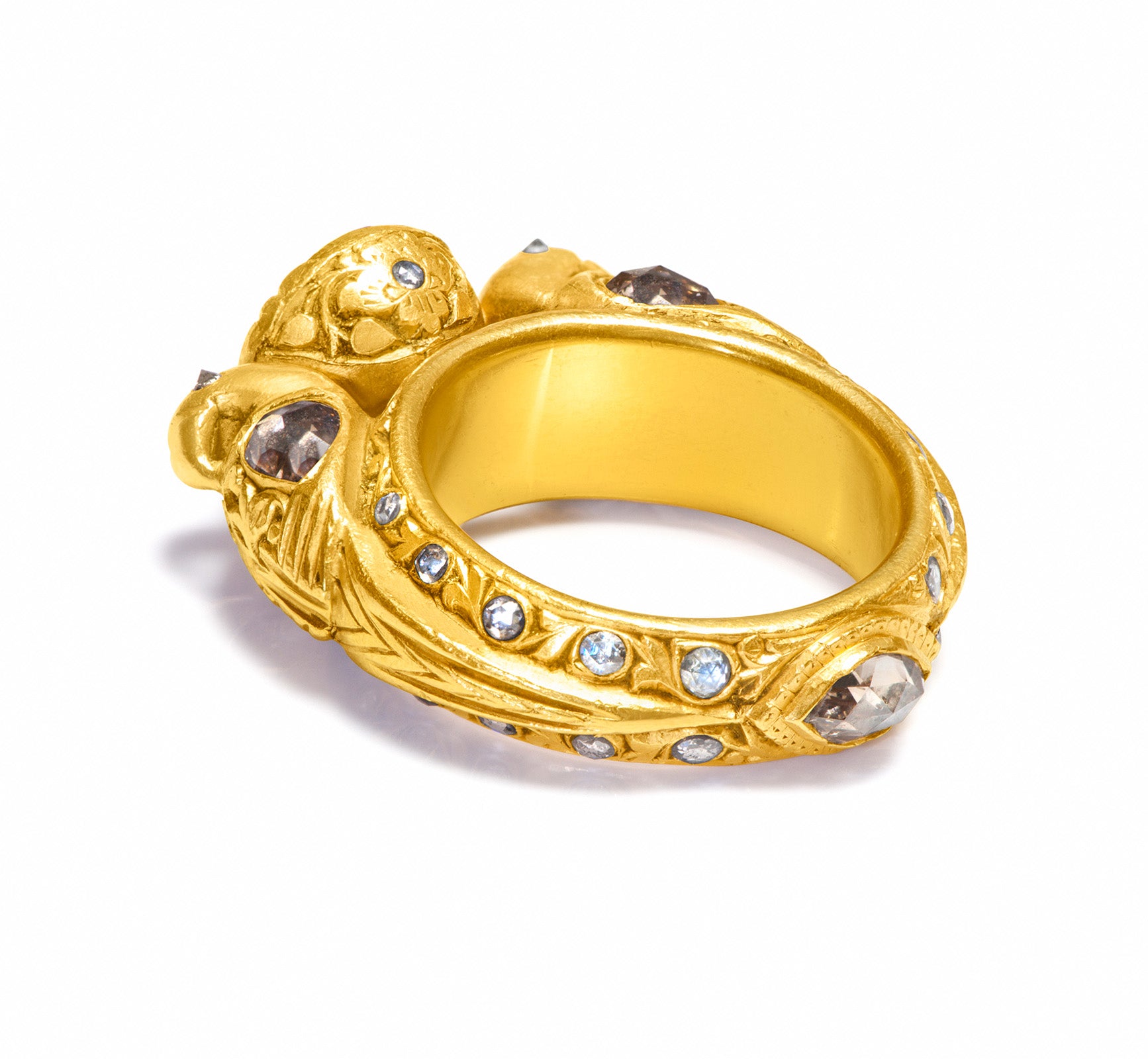 Unique 23K Carved Gold Rose Diamond Figural Men’s Ring