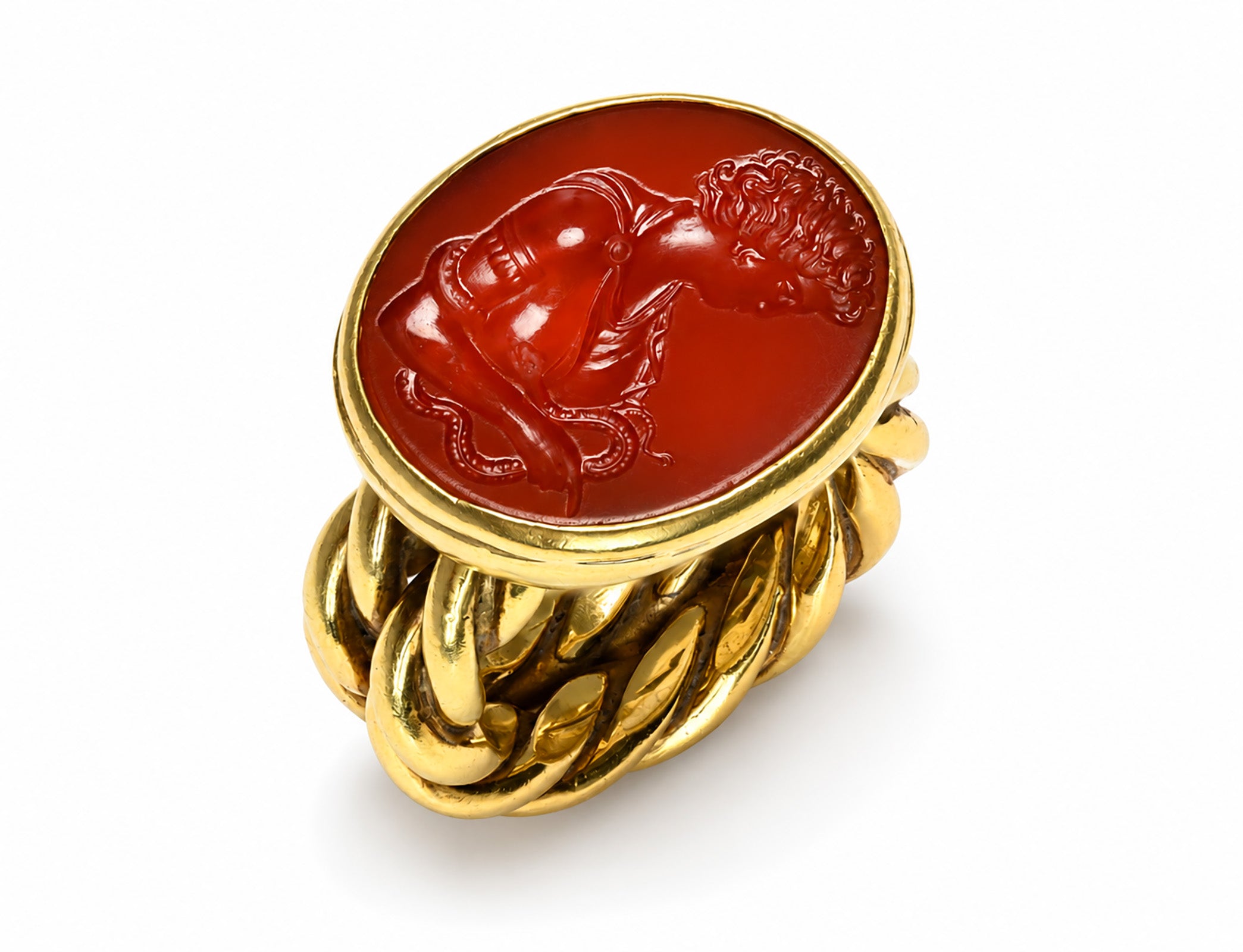Gold Carnelian Intaglio Ring with Classical Figure