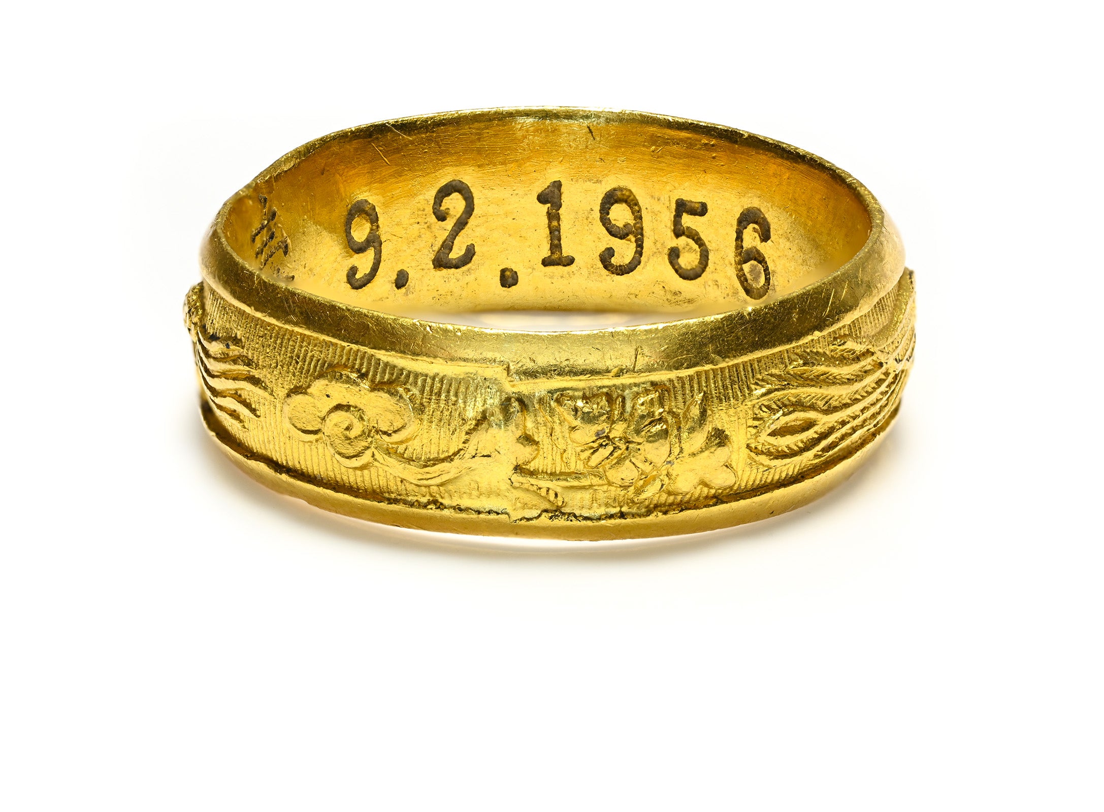 Vintage 24K Yellow Gold Chinese Dragon Phoenix Ring Band