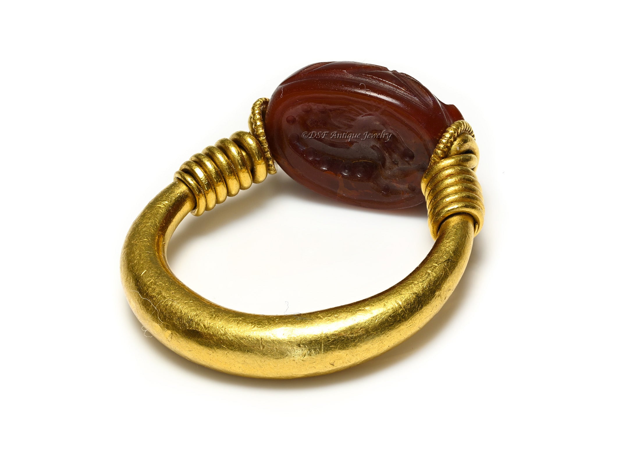 Ancient 24K Gold Scarab Ring with Carnelian Intaglio