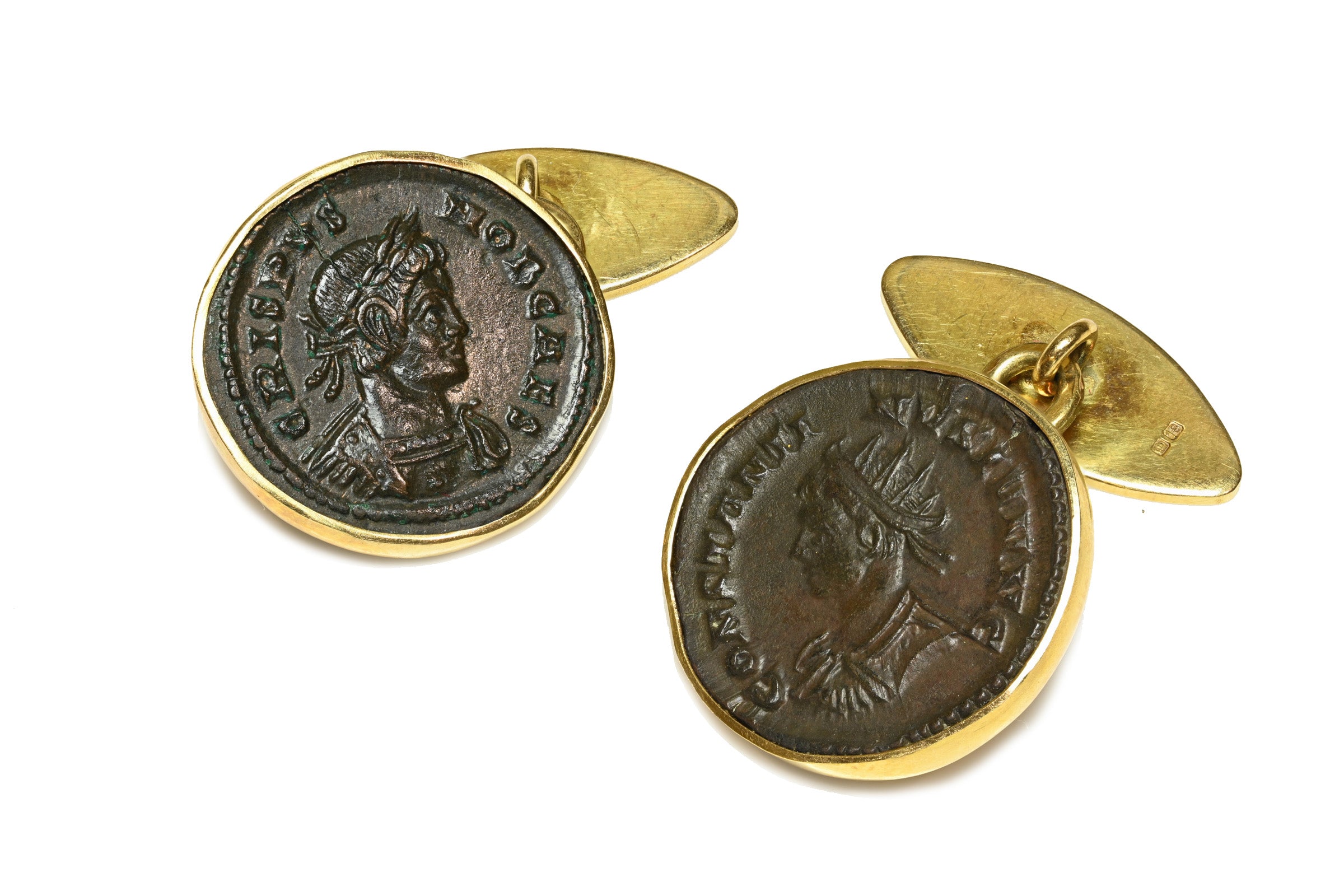 Ancient Roman Constantine and Crispus Coin 18K Gold Cufflinks 300 AD