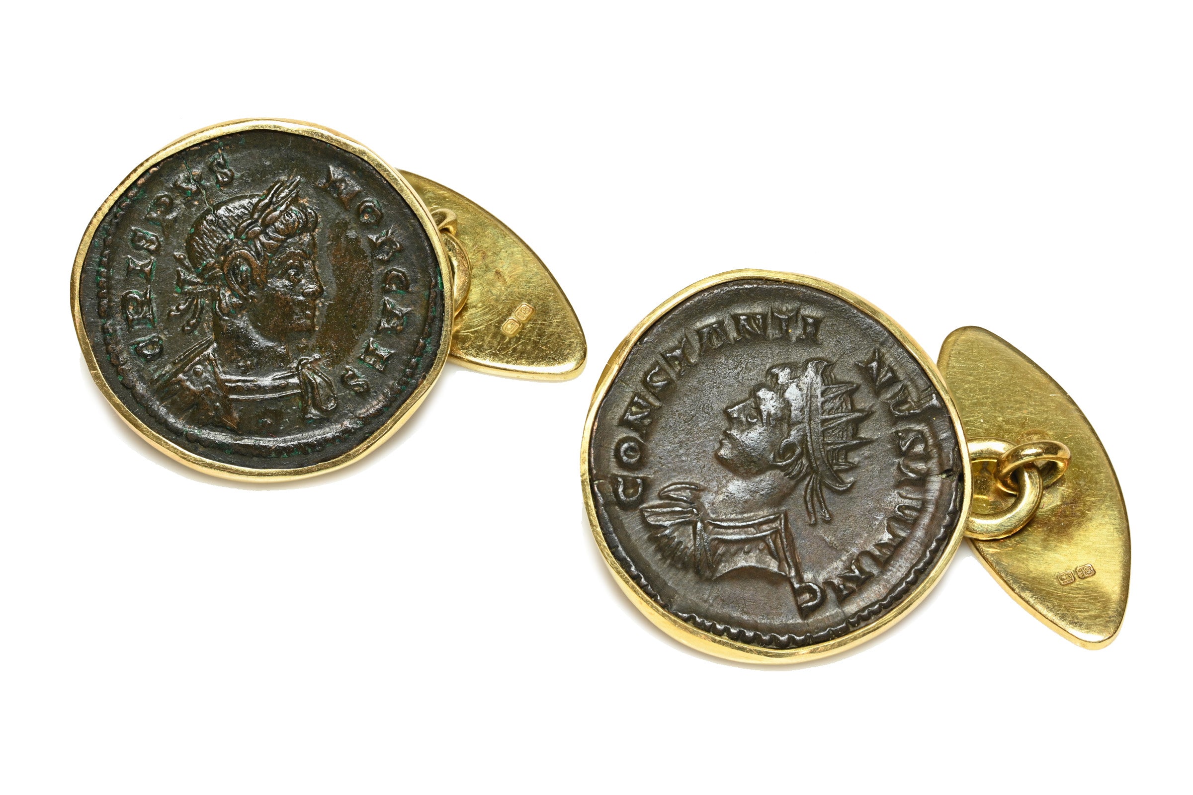 Ancient Roman Constantine and Crispus Coin Gold Cufflinks 300 AD
