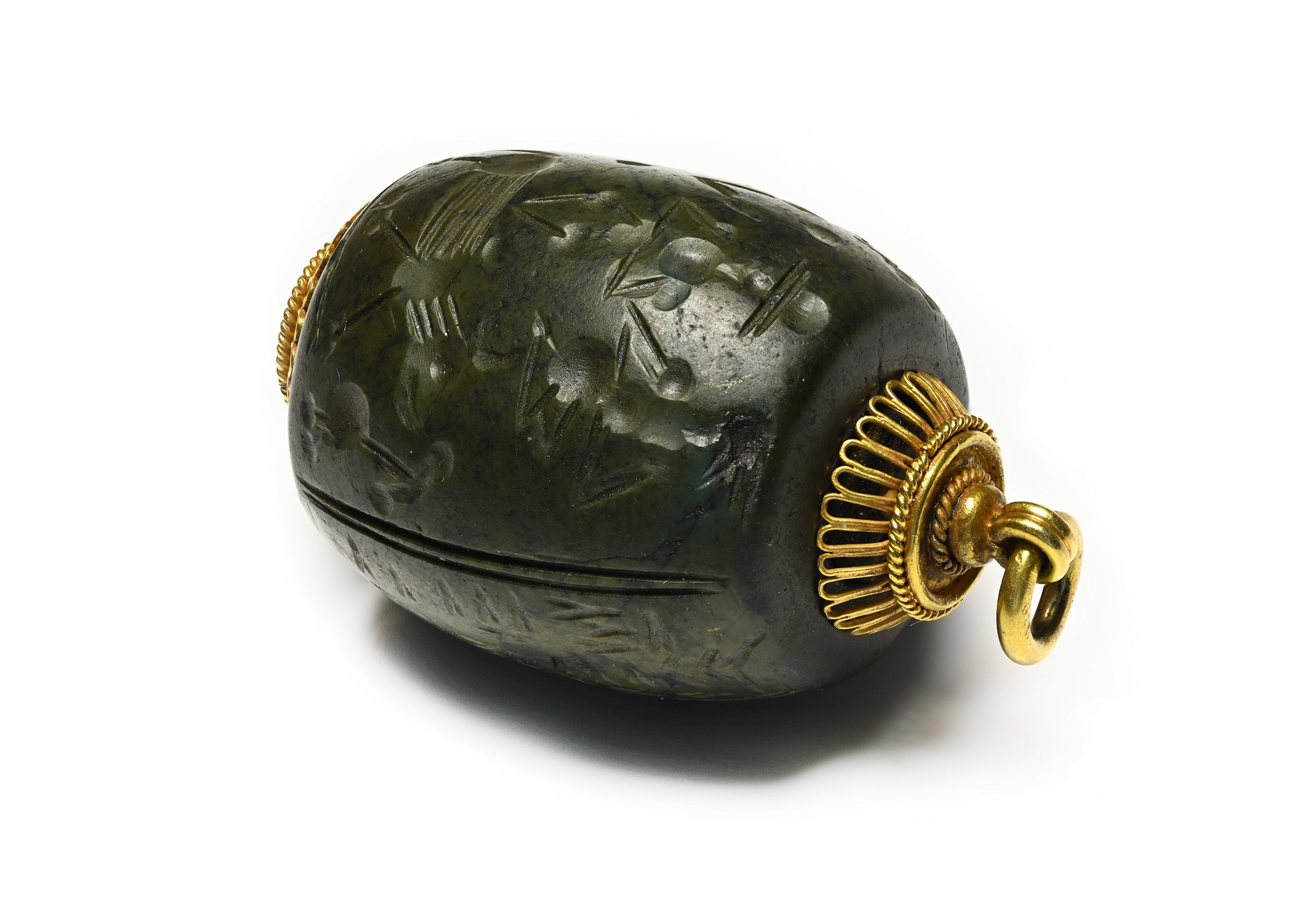Ancient Sumerian Stone Barrel Seal Gold Pendant, 1300–800 BC