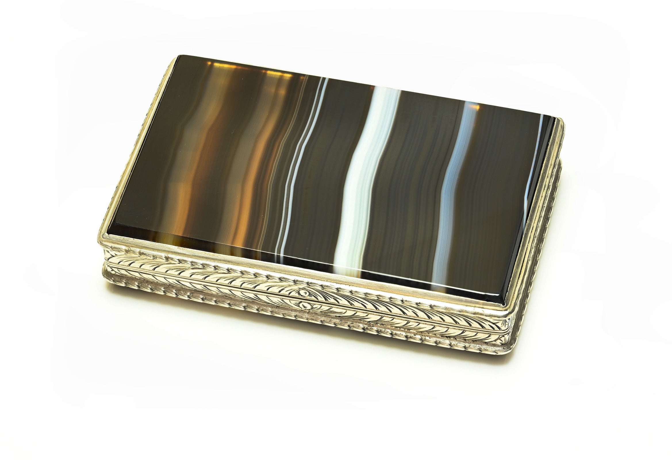 Antique Engraved Silver Banded Agate Box