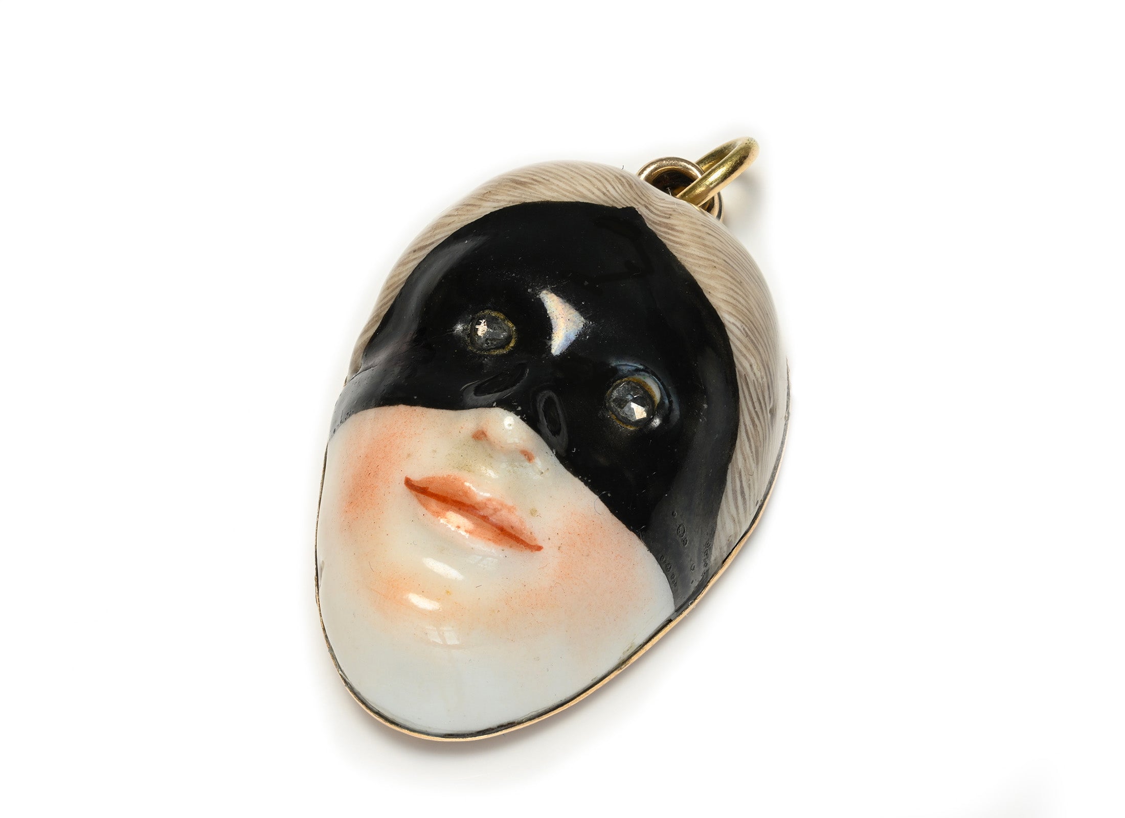 Antique Georgian Gold Diamond Enamel Masquerade Patch Box Pendant