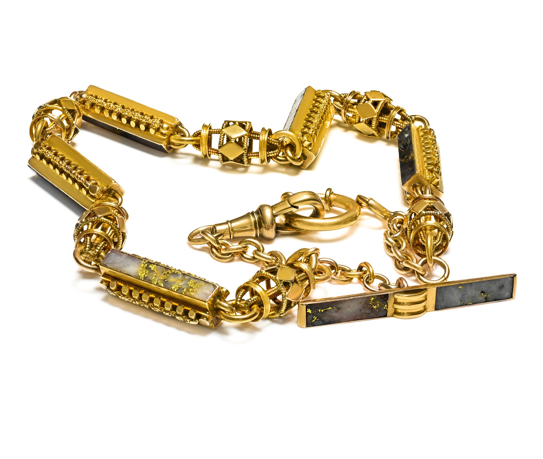 Victorian Gold Pocket Watch Chain Quartz Agate