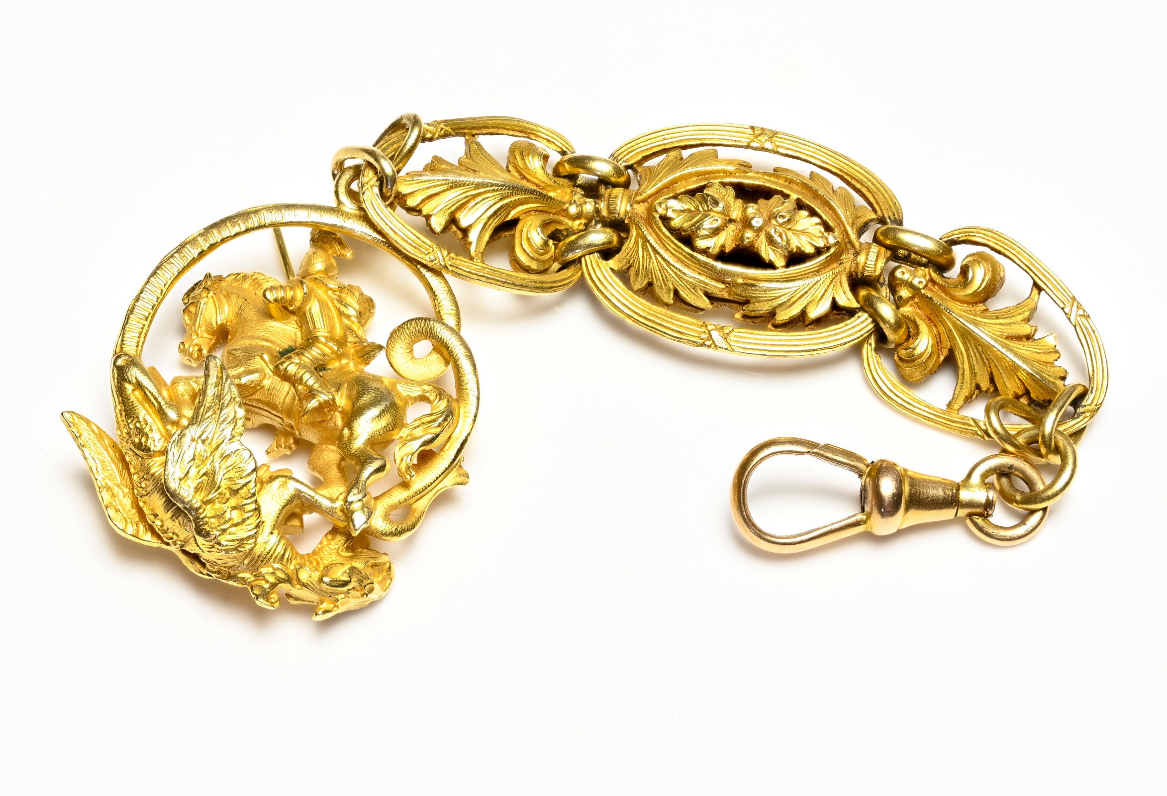 Antique Gold Saint George Slaying the Dragon Fob