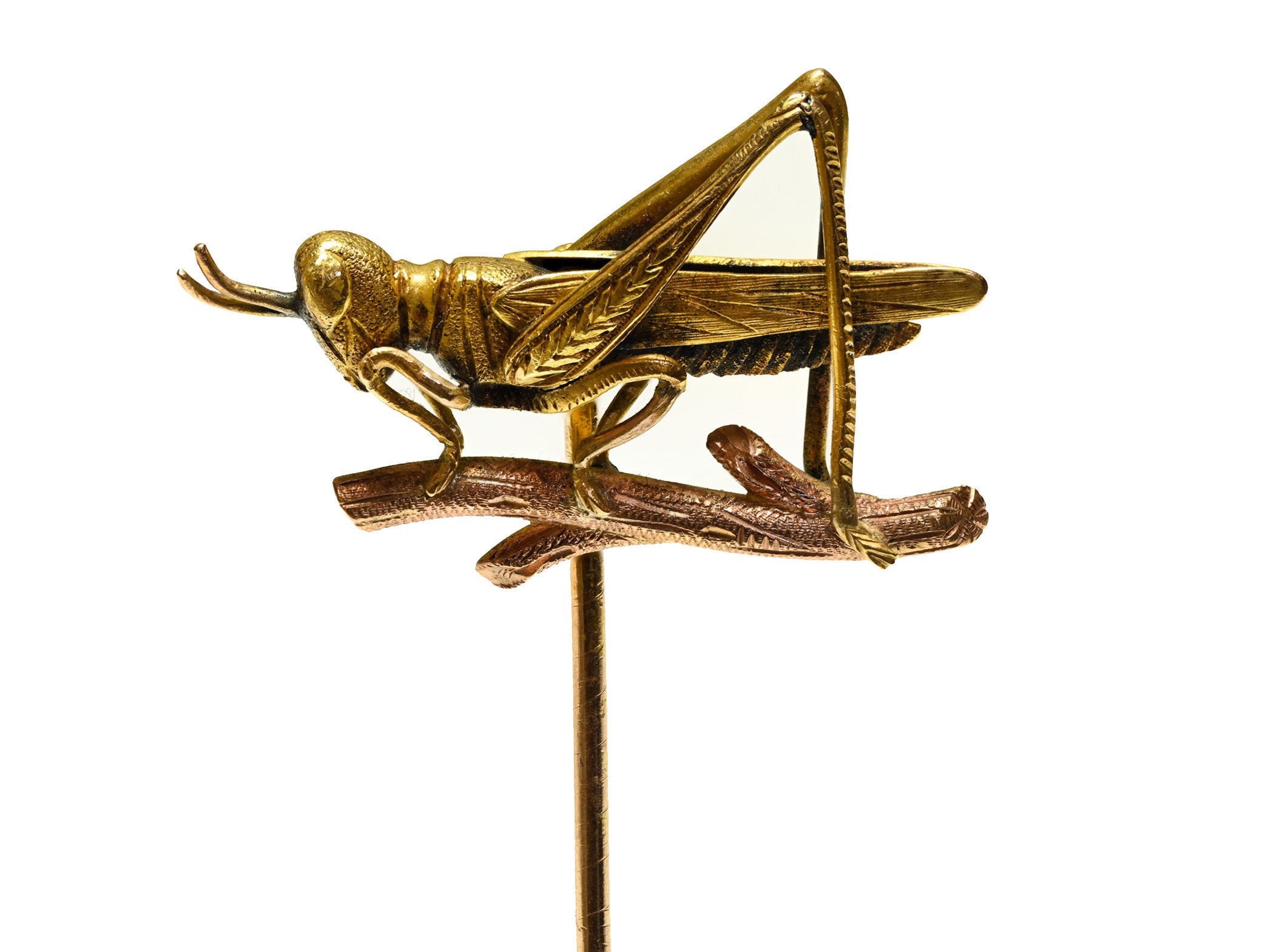 Antique Victorian Gold Grasshopper Cricket Stick Pin on Branch