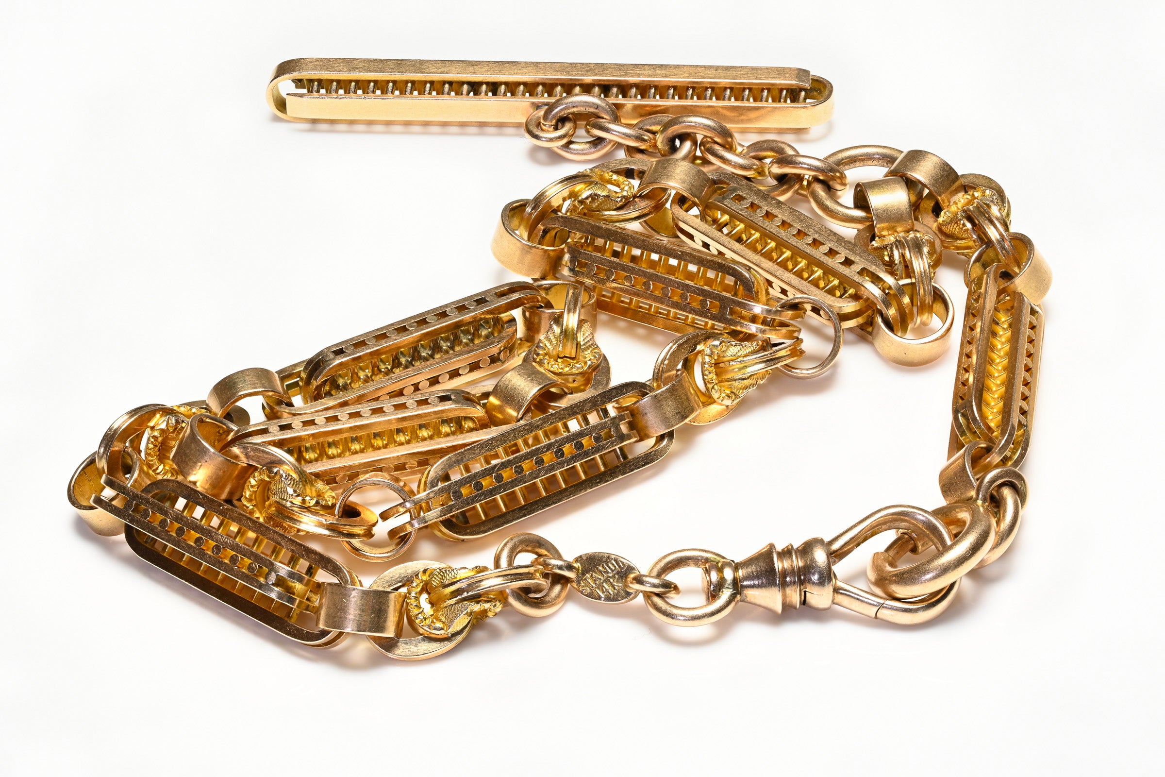 Antique Gold Bar Link Watch Chain