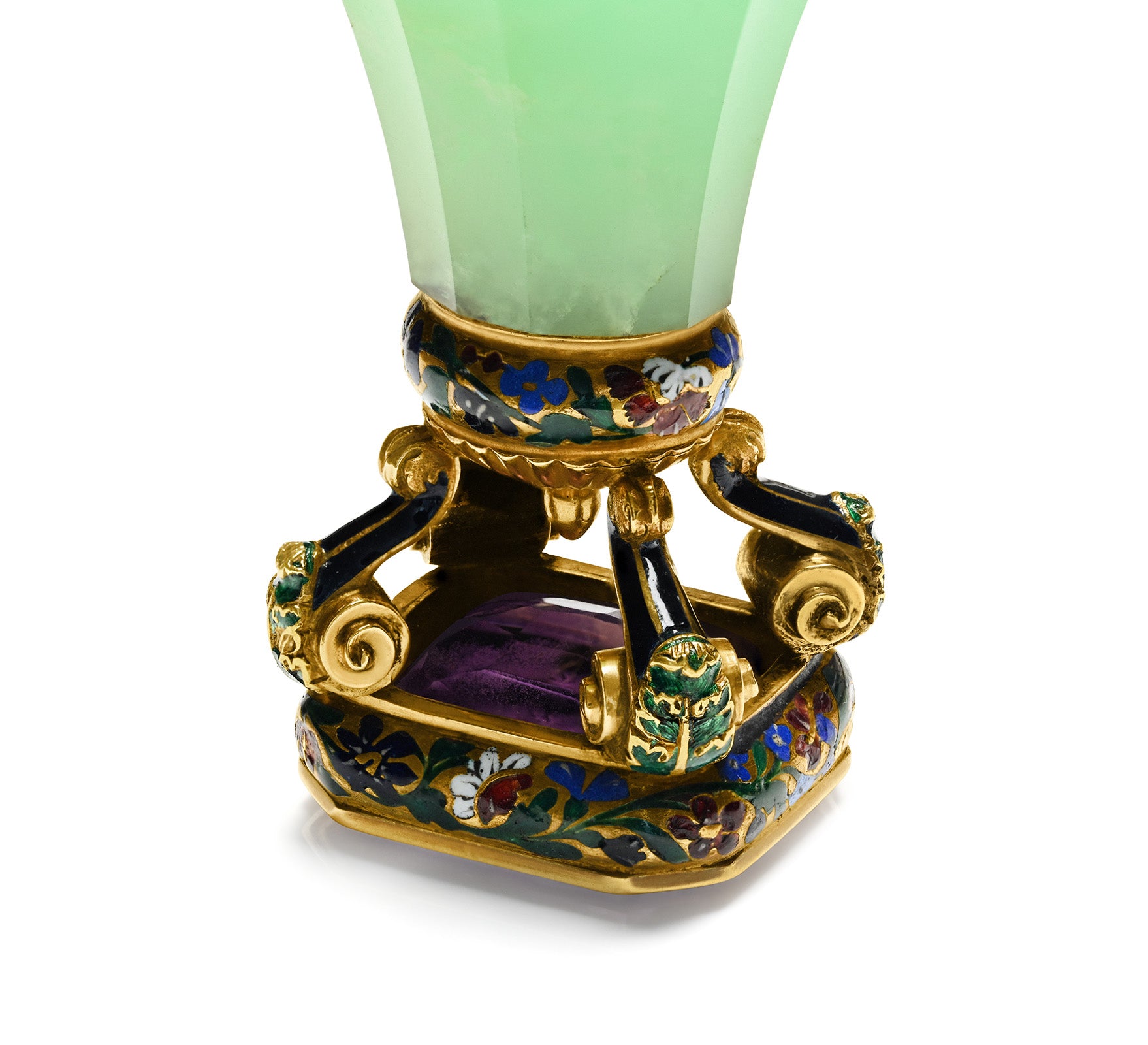 Antique 19th Century Gold Enamel Chrysoprase and Amethyst Heraldic Desk Wax Seal
