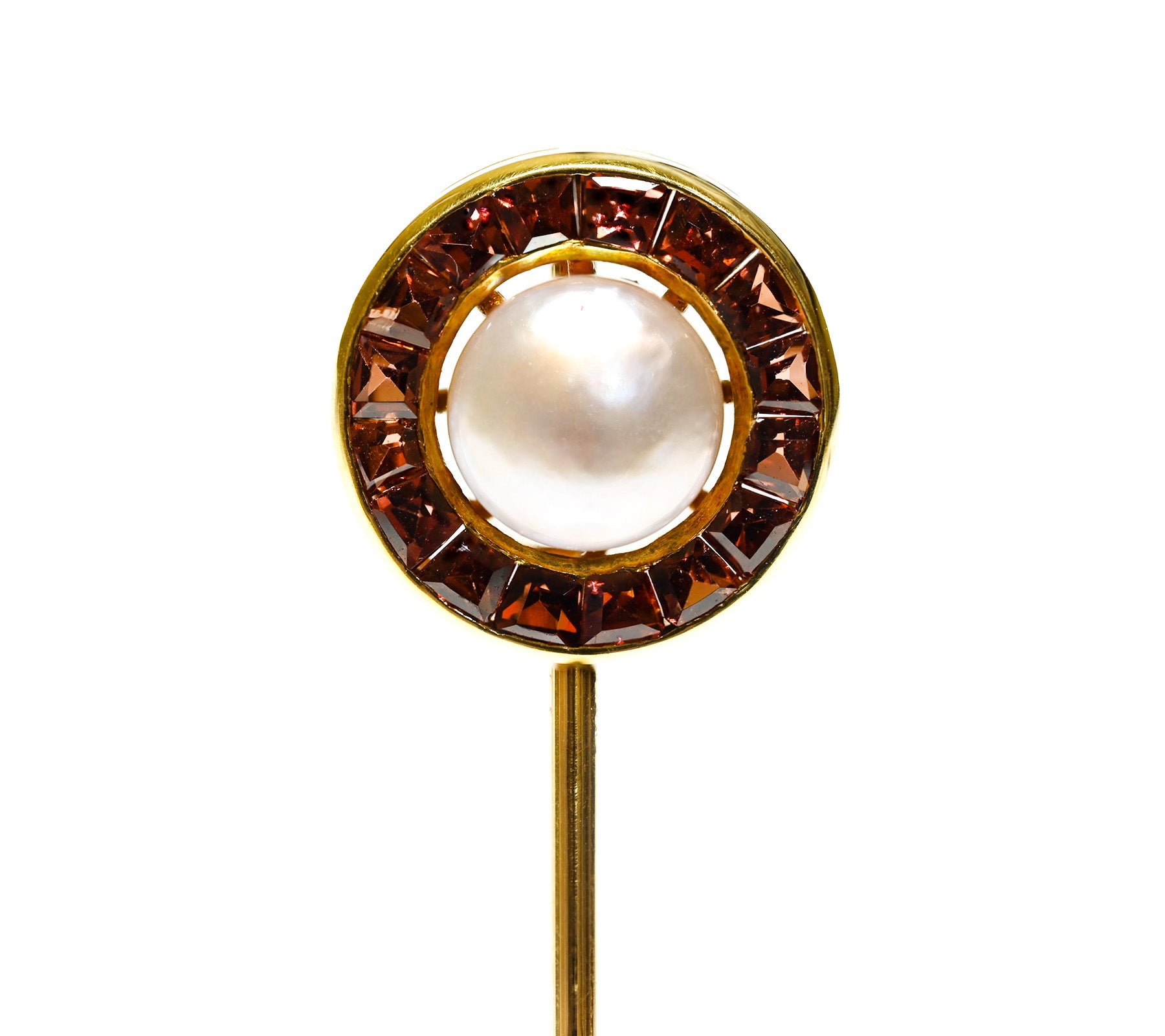 Antique Bailey Banks & Biddle Natural Pearl and Garnet Gold Stick Pin