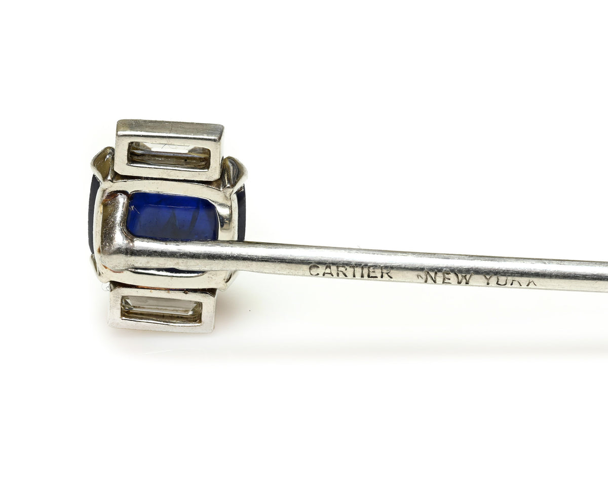 Cartier Cabochon Sapphire and Diamond Stick Pin in Platinum by Georges Andrès