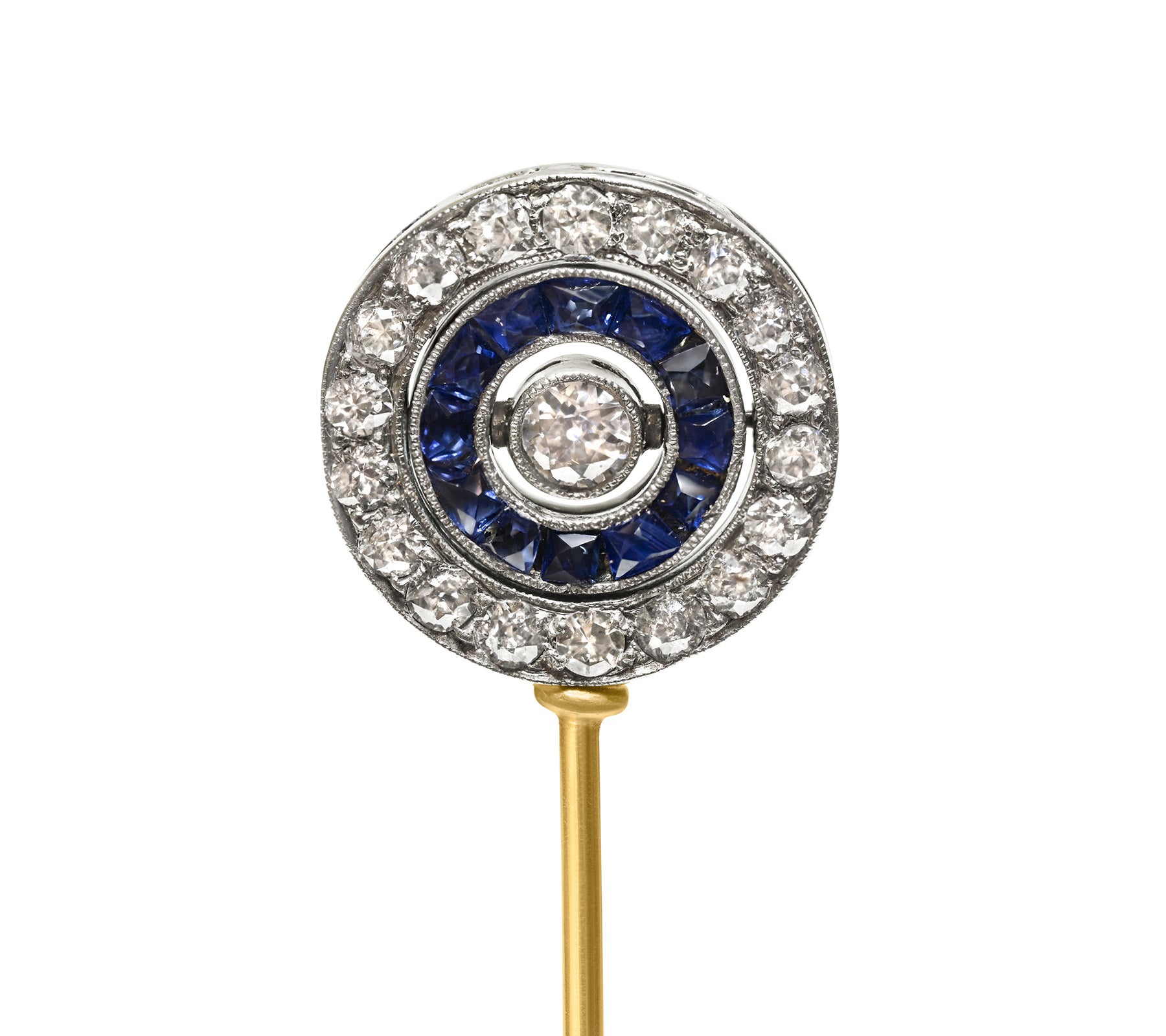Antique Cartier Sapphire Diamond Swivel Stick Pin Gold Platinum
