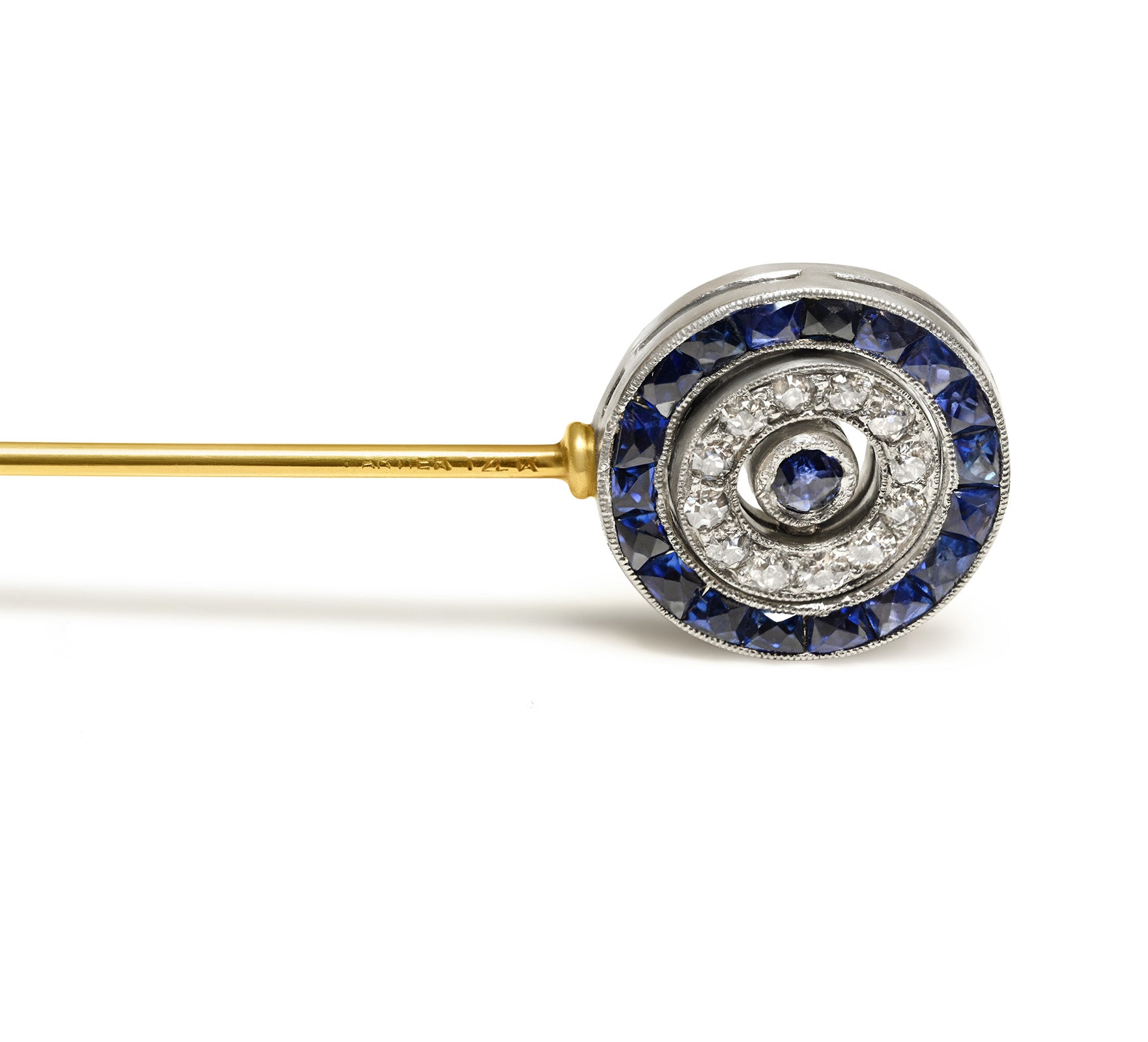 Antique Cartier Sapphire Diamond Swivel Stick Pin Edwardian