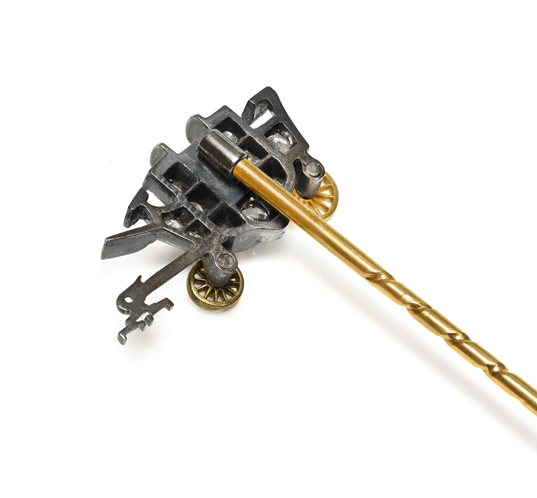 Antique Diamond Gold and Silver Horse Carriage Stick Pin