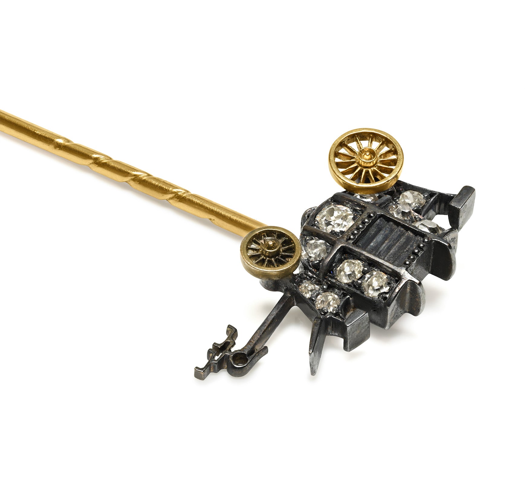 Antique Diamond Gold and Silver Carriage Stick Pin Side