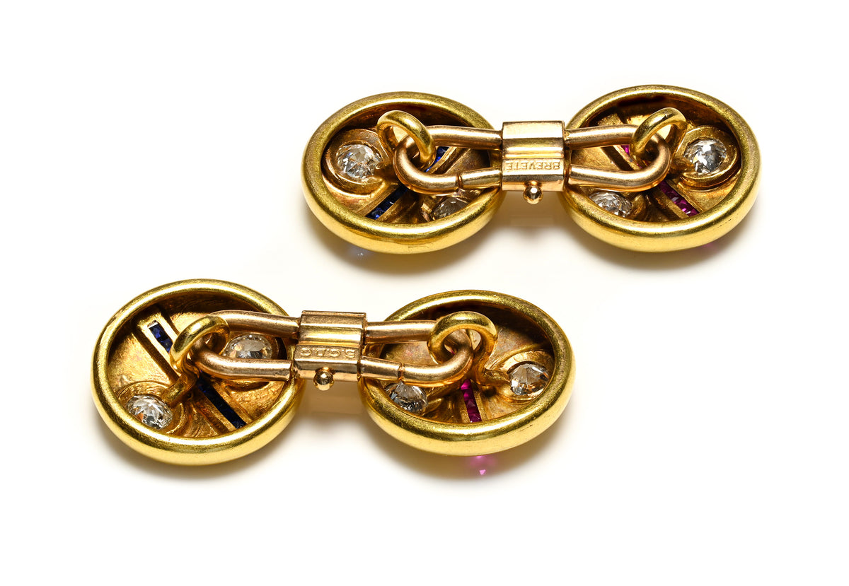 Antique Diamond Ruby Sapphire 18K Gold Cufflinks Back