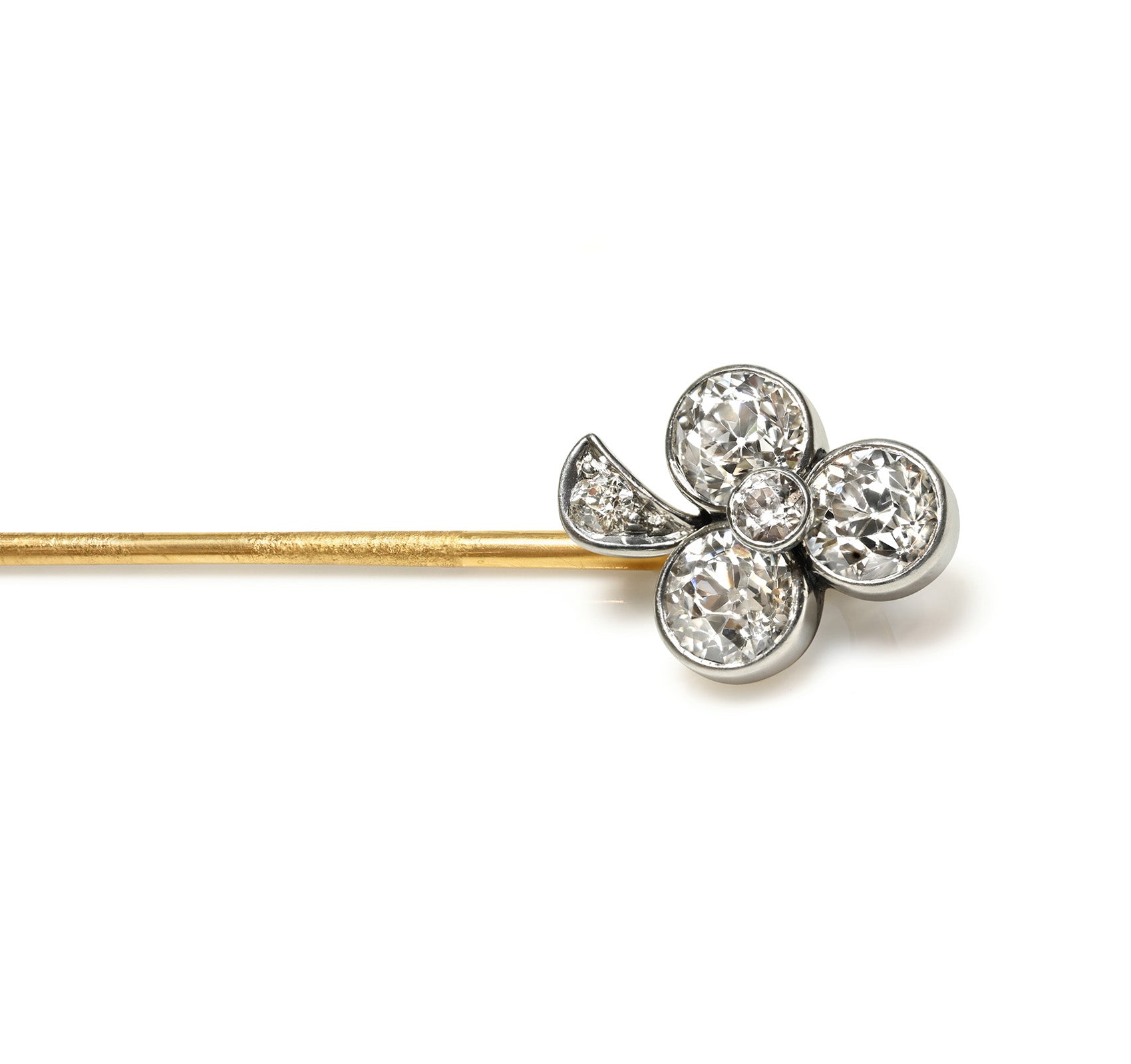 Platinum gold Antique Diamond Trefoil Clover Stick Pin