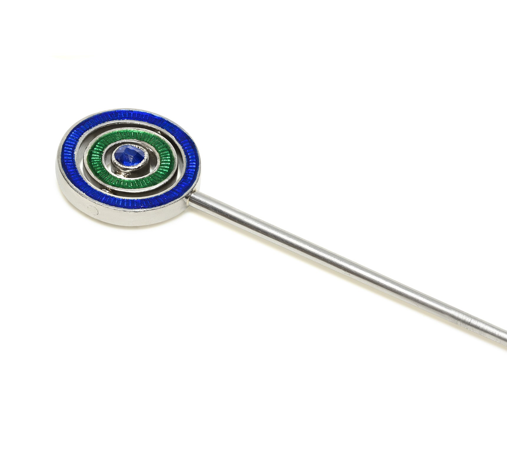 Edwardian Diamond Sapphire and Enamel Swivel Stick Pin