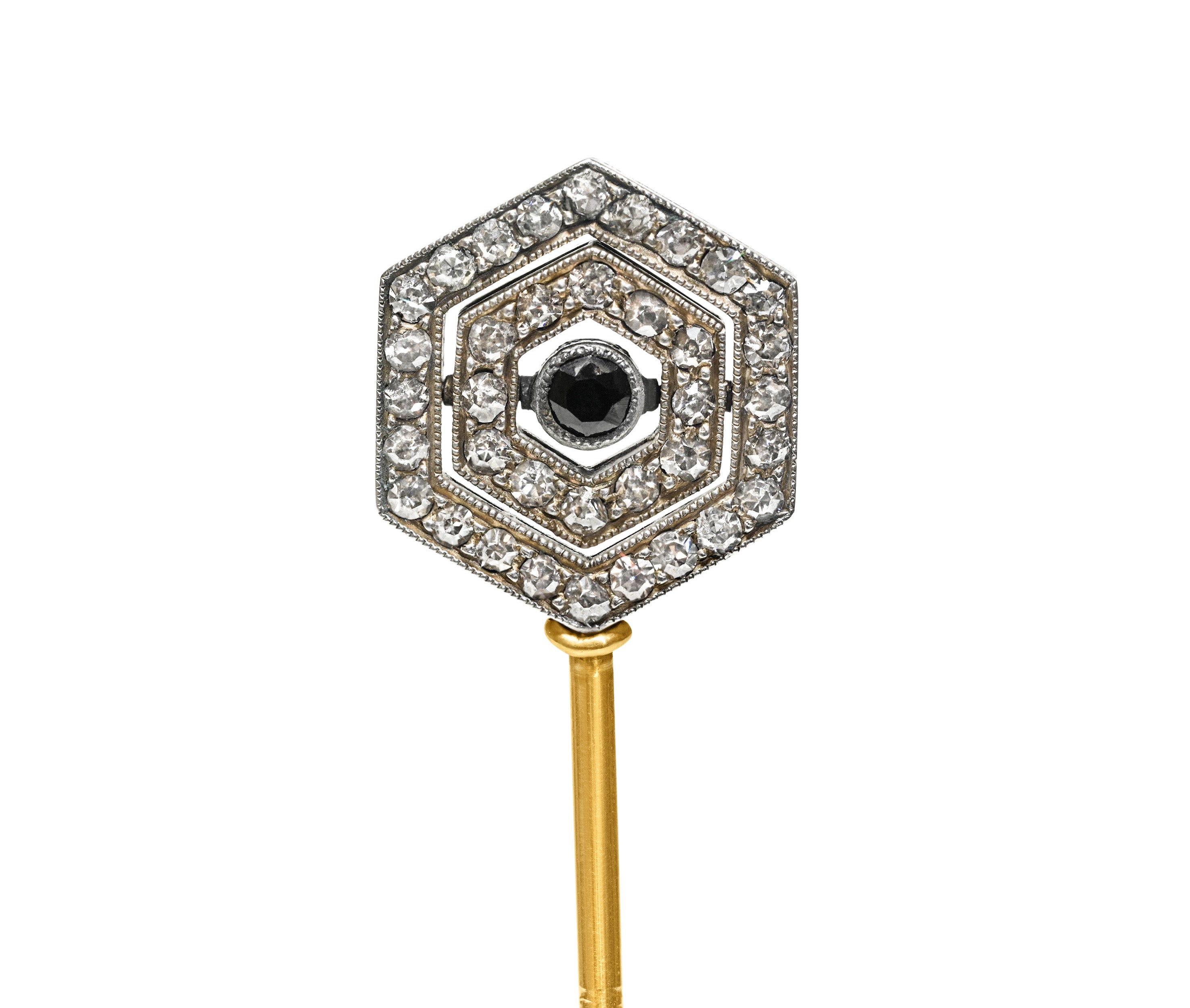 Antique Edwardian sapphire old-cut diamond hexagonal reversible swivel stick pin