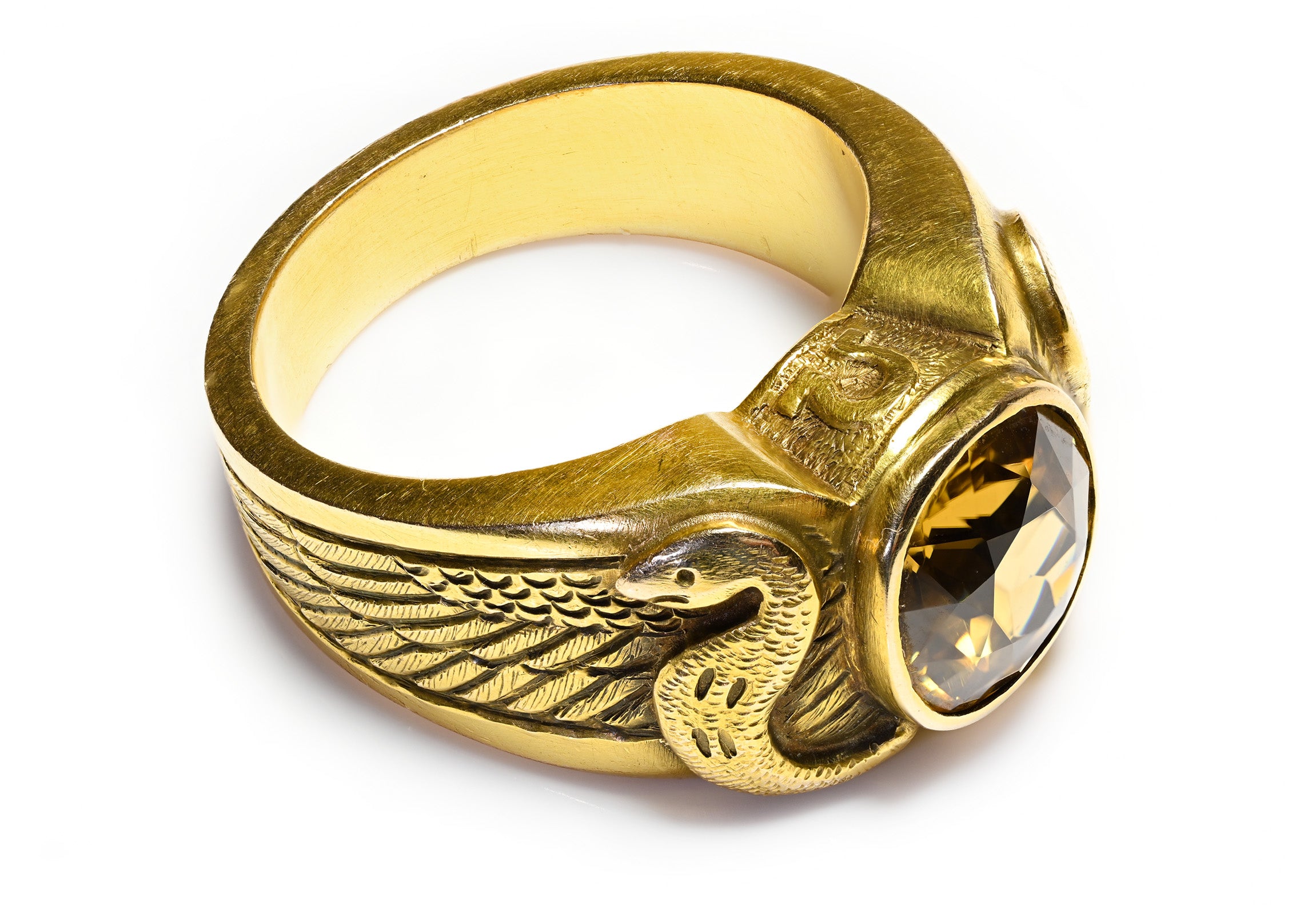 Antique Egyptian Revival Gold Snake Zircon Men's Ring