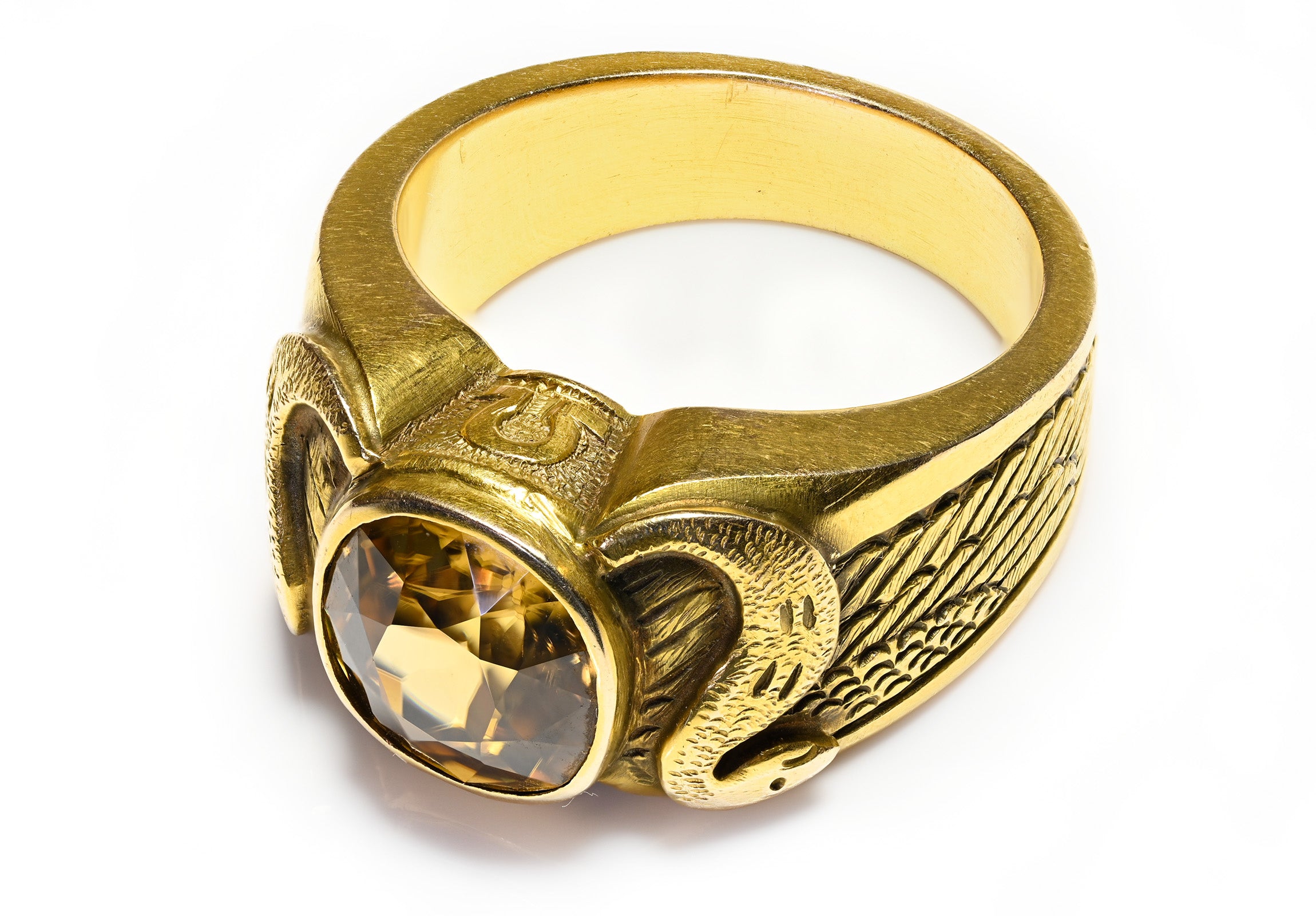 Antique Gold Snake Natural Zircon Men's Ring Omega