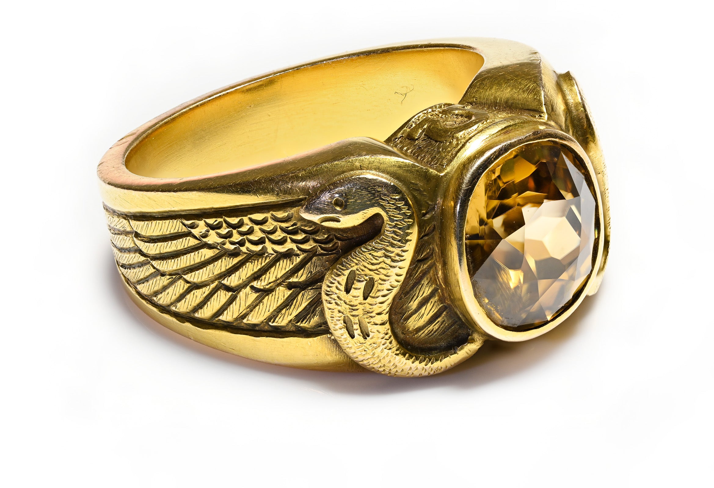 Snake Men's Ring Antique Gemstone Gold