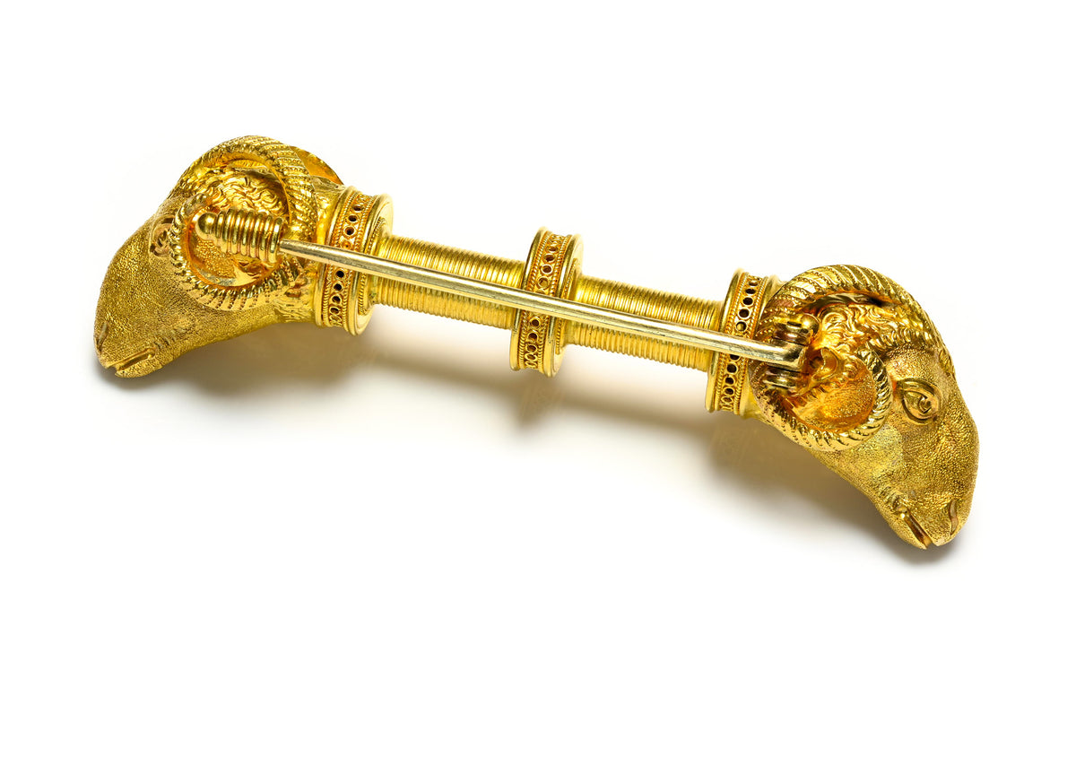 Archaeological Revival Gold Ram’s Head Antique Brooch
