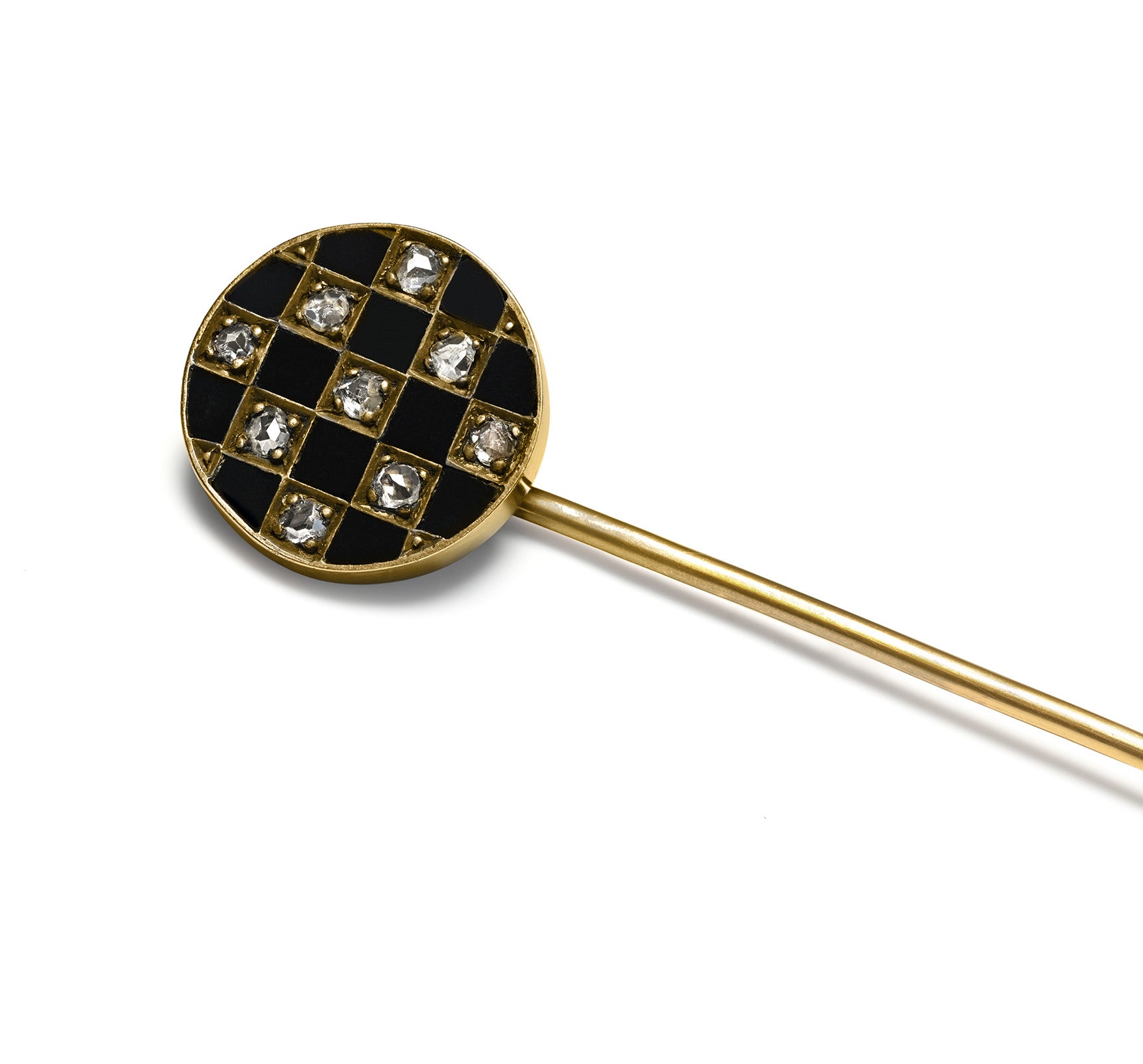 Antique French 18K Gold Onyx Diamond Stick Pin
