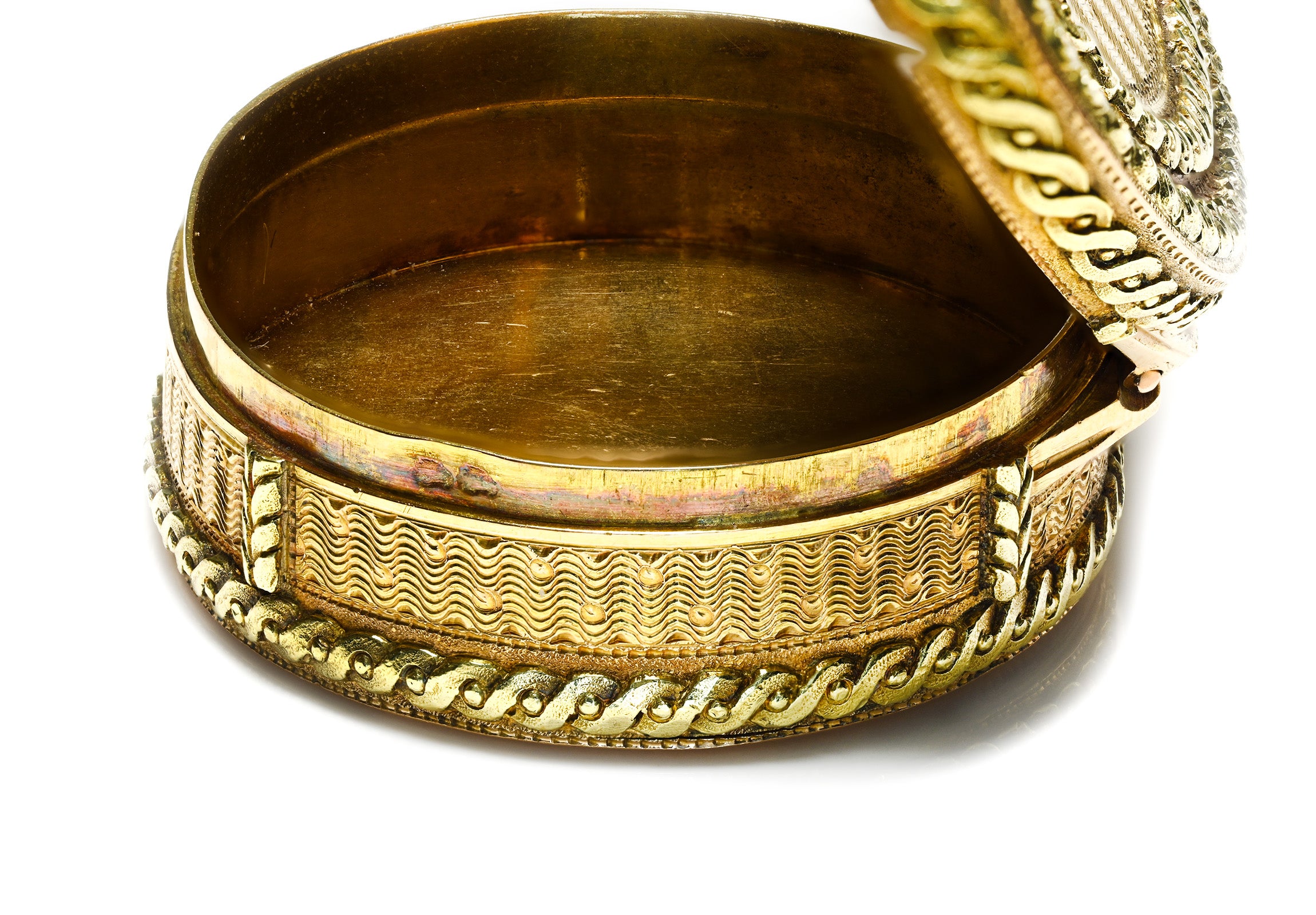 Antique French 18K Yellow Gold Engraved Oval Snuff Box Hallmark