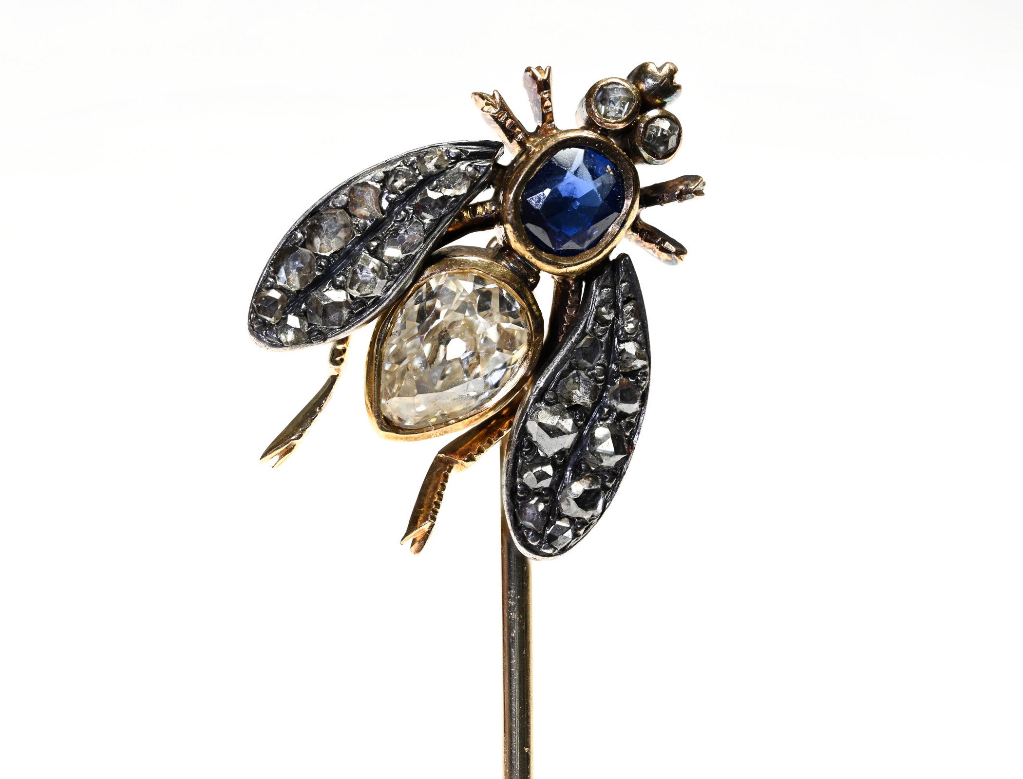 Antique Gold Diamond Sapphire Gold Fly Stick Pin